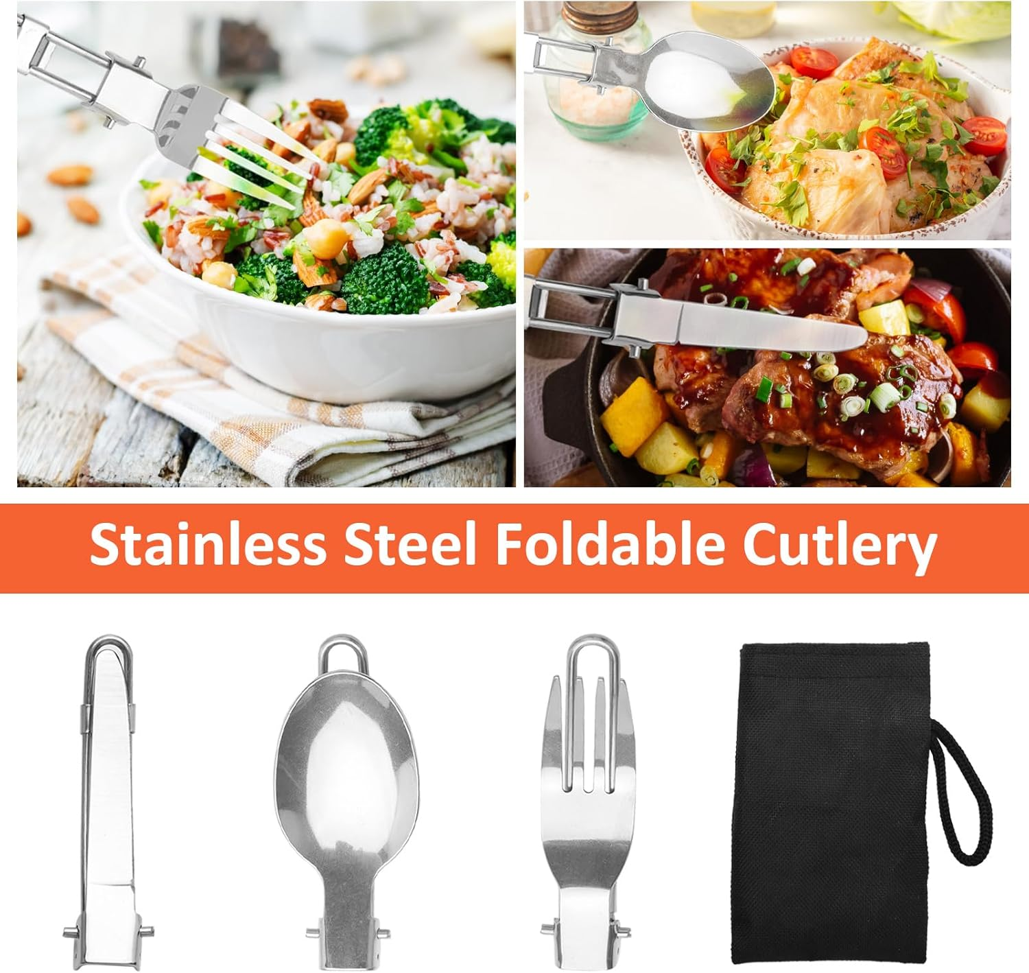 HENGBIRD 15-Piece Camping Crockery Set, Foldable Camping Cookware Set, Camping Pots Frying Pan with Stainless Steel Cutlery, Drinking Cup, Mini Camping Stove for Hiking, Outdoor Cooking, Picnick, 1-2 image number 2