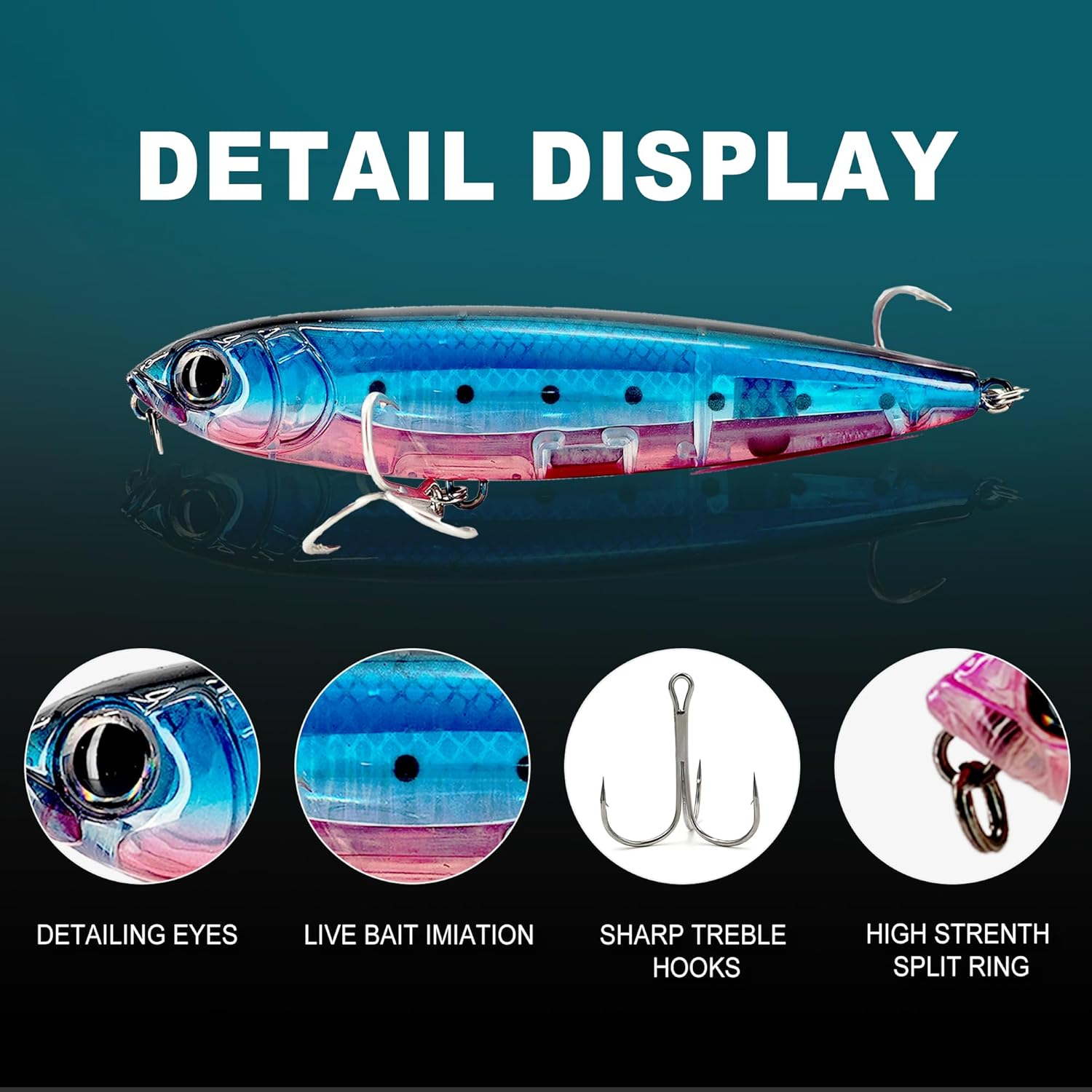 Keencatch Floating Stickbait Fishing Lure, Topwater Fishing Lure, Slippery Walk-The-Dog Lure for Saltwater/Freshwater Fishing image number 5