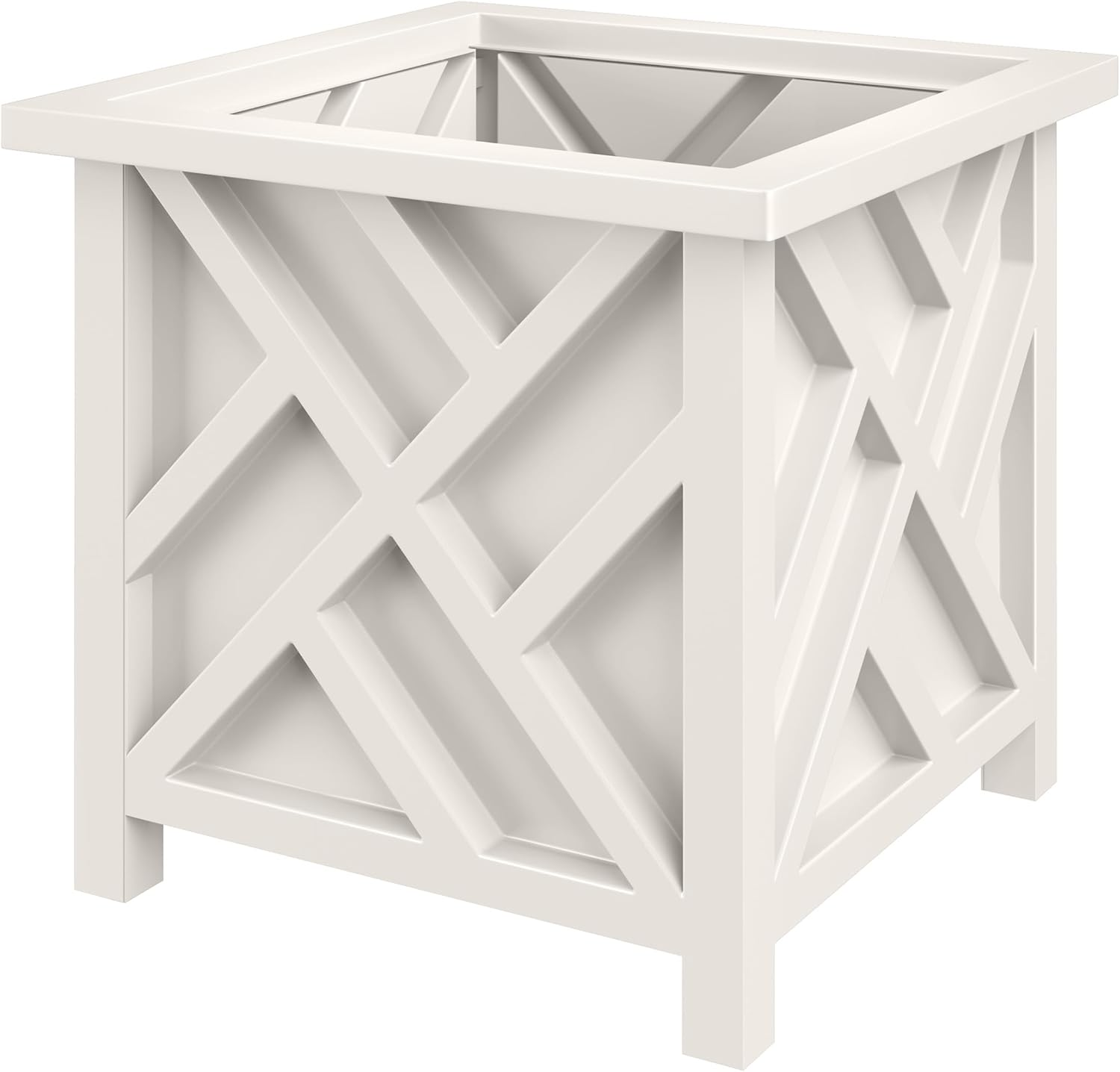 Pure Garden Lattice Design Planter Box - 15.5-Inch-Square Decorative Outdoor Flower or Plant Pot - Front Porch, Patio, and Garden Decor (White) image number 1