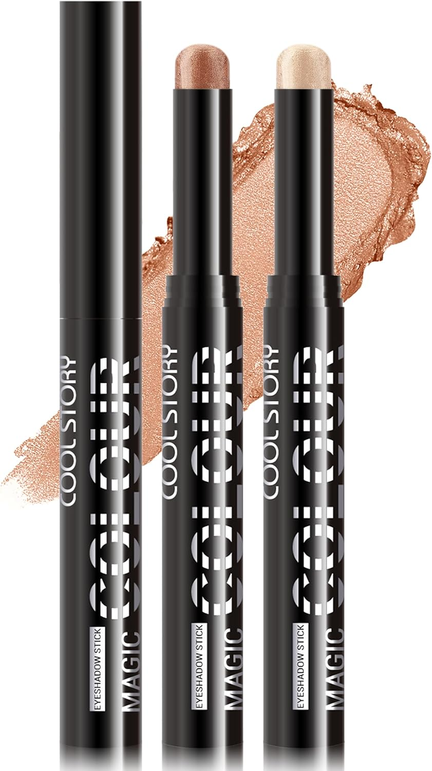 Erinde Shimmer Cream Eyeshadow Stick, Long Lasting Metallic Eye Shadow Sticks, Waterproof Creamy Glitter Eyeshadow Pencil, High Pigmented Blendable Neutral Eye Makeup #E03