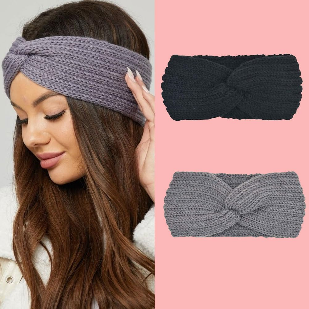 Women'S Headbands, Knitted Headband, Winter Headband, Hair Bands, Women'S Winter for Sports, Yoga, Washing, Spa, Pack of 2 image number 6
