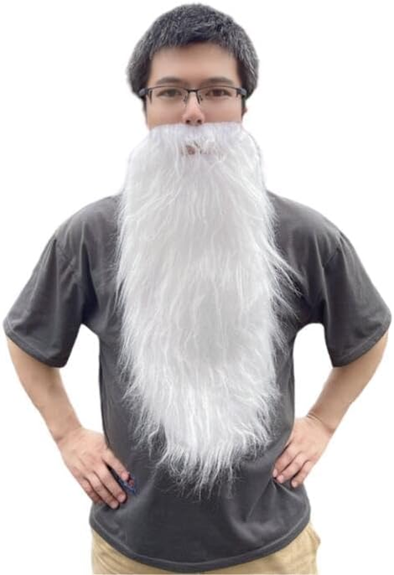 Party Fake Beard,Fake Long Beard and Mustache Men'S Big Beard Old Man Long Plush Beard Cosplay Holiday Party Party Costume Fake Whisker for Party Supplies Grey (White) image number 4