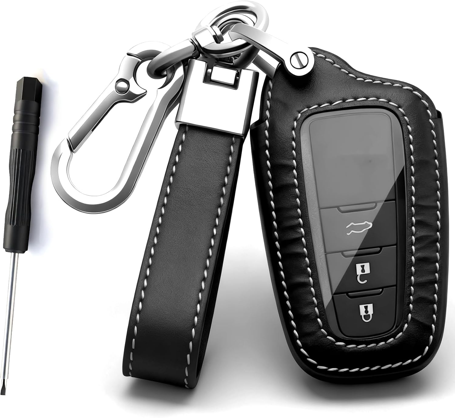 Pacify Key Fob Cover for Toyota Leather Car Key Fob Protector Key Holder Case with Keychain Lanyard 2/3 Buttons Compatible with Camry RAV4 Highlander Avalon C-HR Prius Corolla GT86 (Black)