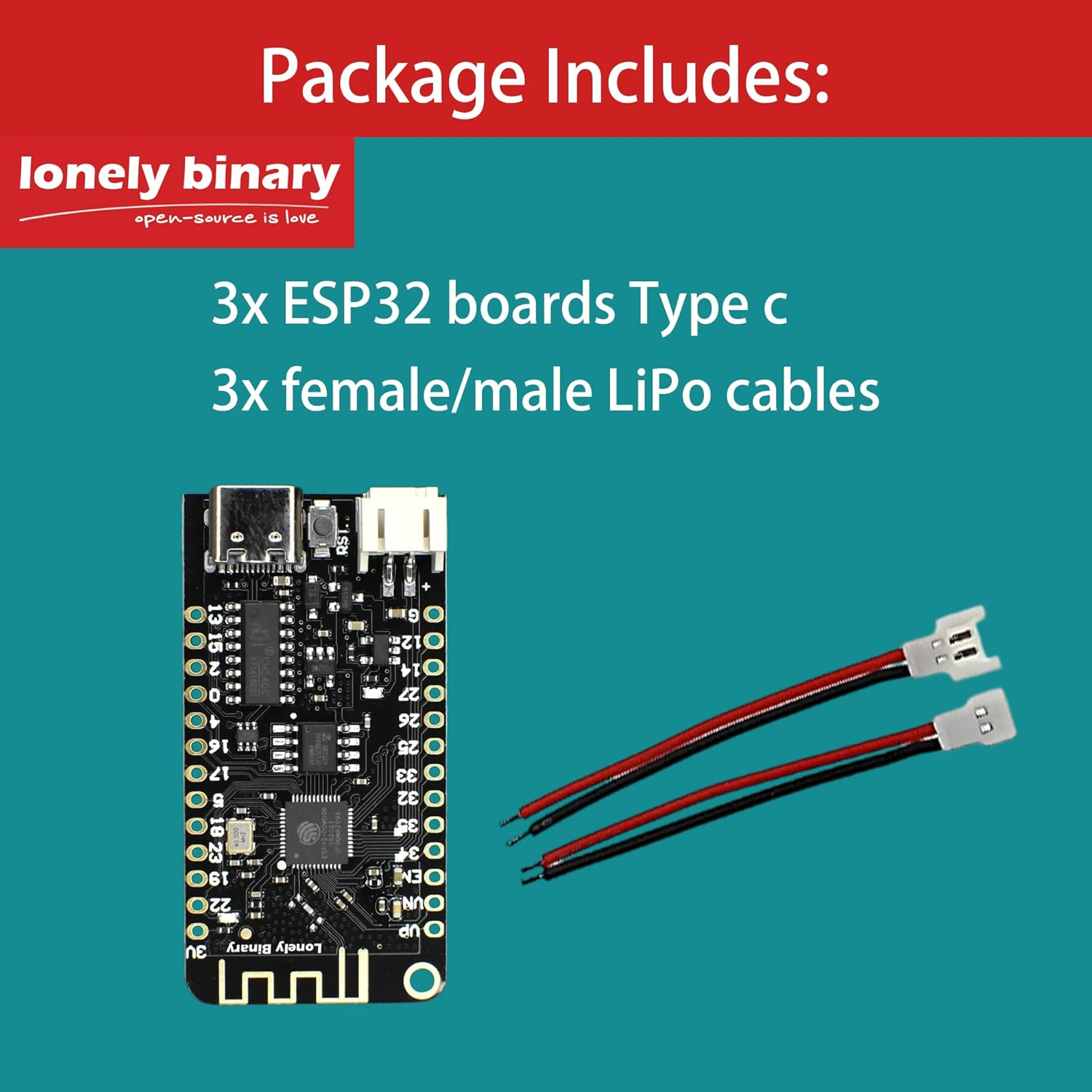 Lonely Binary 3-Pack ESP32 Lipo Development Boards with 18650 Battery Charging Support &ndash; Built-In Wifi & Bluetooth, Compatible with Arduino IDE & Micropython for Iot & DIY Electronics Projects image number 5