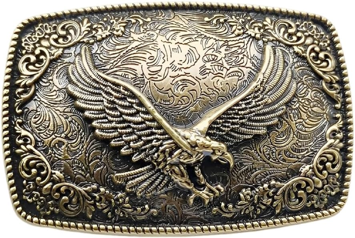 Eagle Belt Buckle for Men - Patriotic American Bald Eagle, Star Cross Rectangular Design, Soaring Western Cowboy Style - Best Man Wedding Gifts image number 2