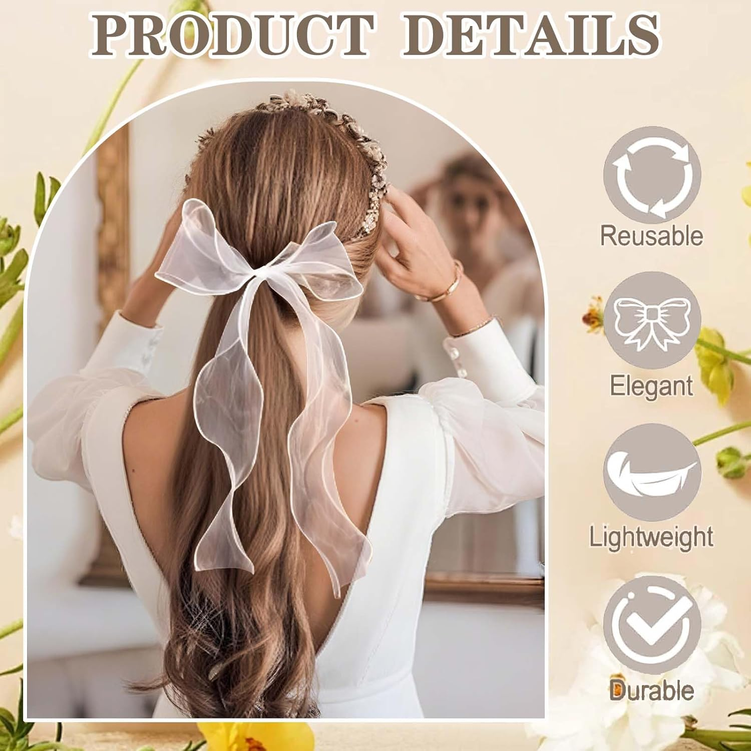 Xanthelle Veil Bride, White Tulle Hair Bow with Bow Clip, Bridal Veil for Hen Party, Wedding Veil Short for Women and Girls image number 2