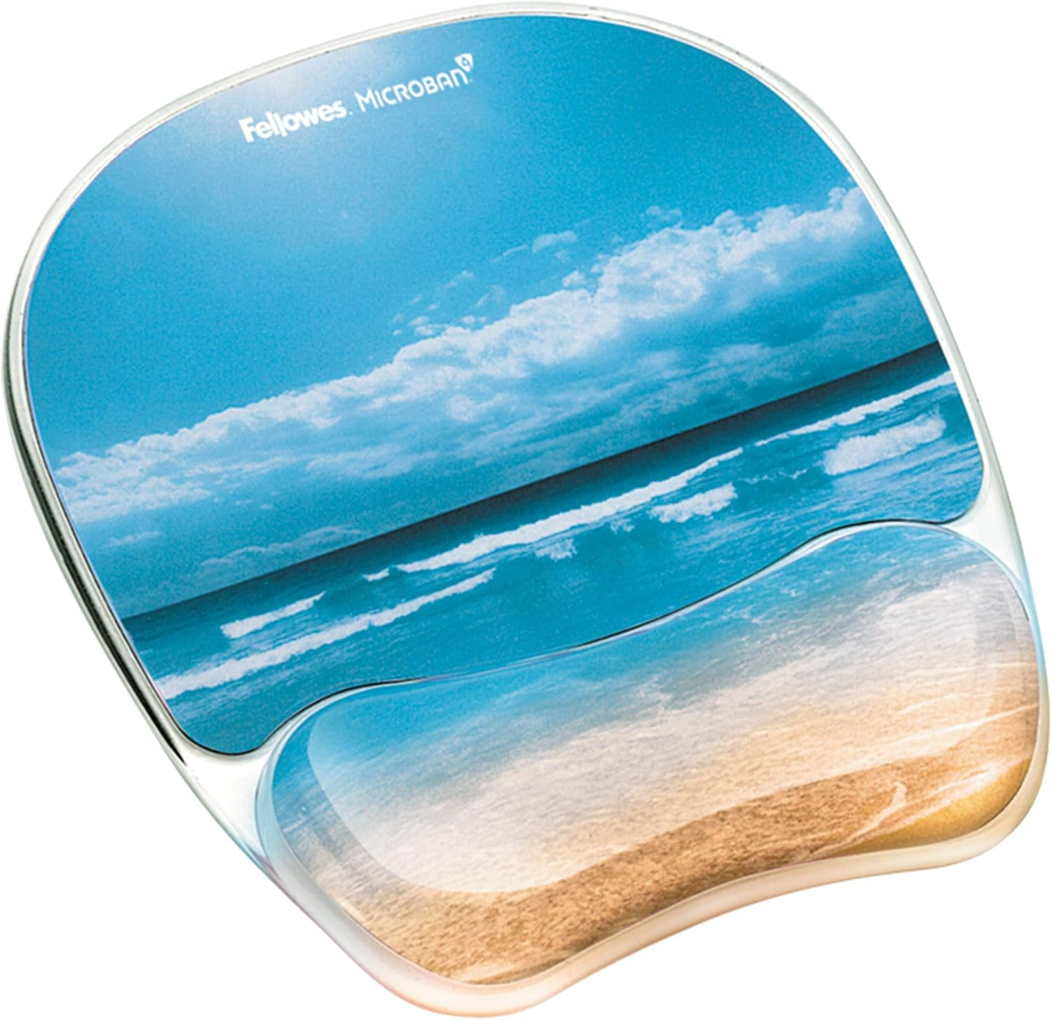 Fellowes Photo Gel Mouse Pad and Wrist Rest with Microban Protection, Sandy Beach (9179301), Blue, 9.25" X 7.88"