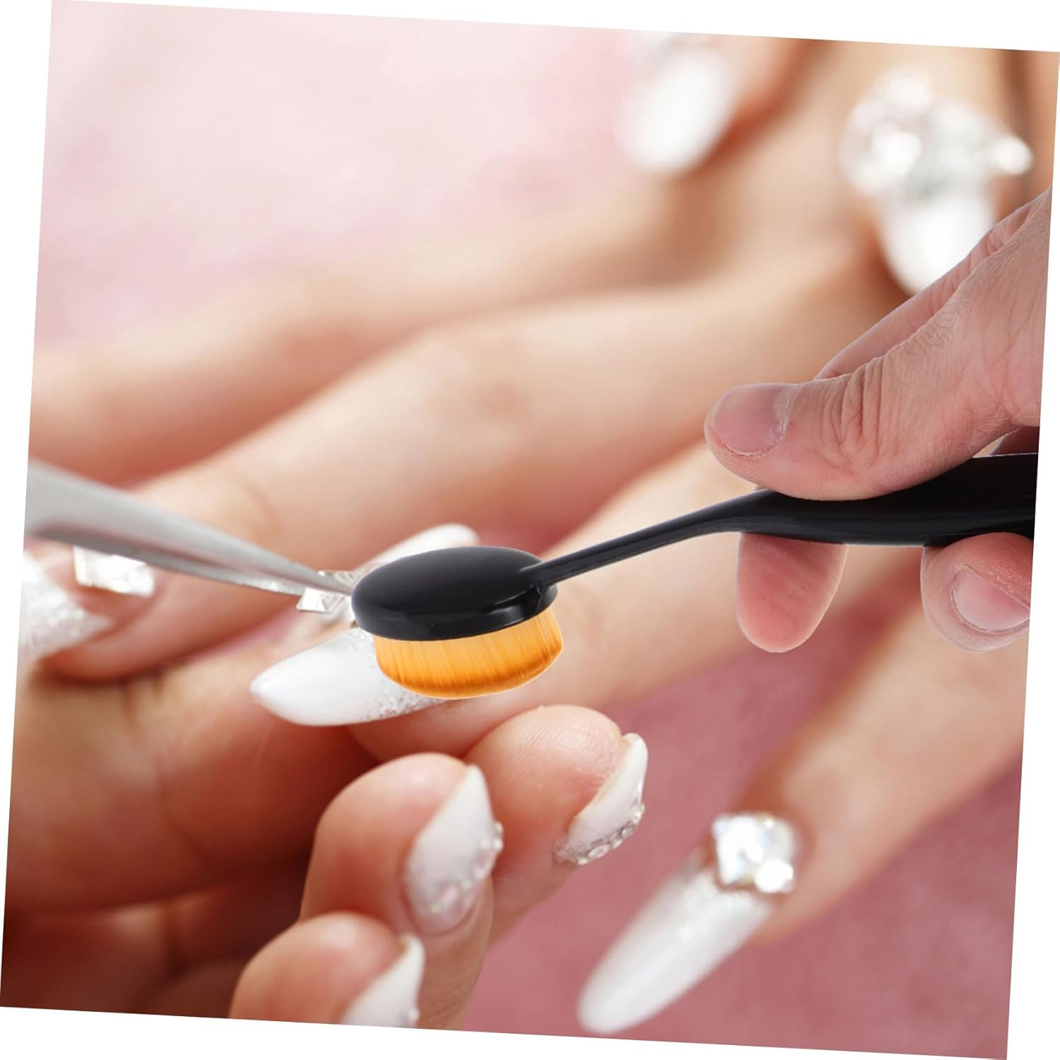 ADOCARN 2Pcs Nail Art Dust Brush Makeup Brush Cleaner Soft Bristle Fingernail Cleaner Portable for Daily Use image number 5