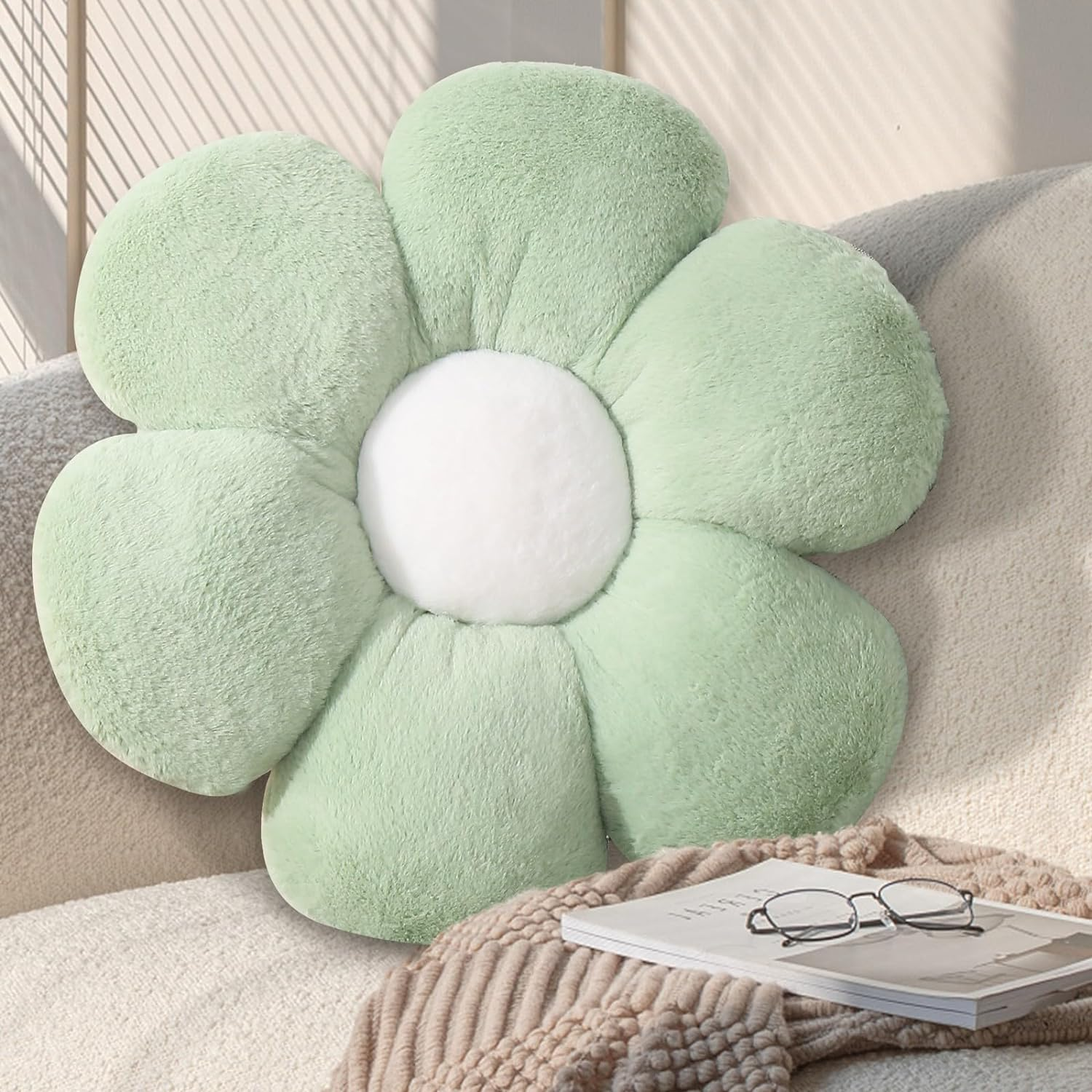 17.7 Inch White Flower Pillow &ndash; Daisy Shaped Cute Decorative Throw Pillow, Soft Floral Seating Cushion Floor Pillows for Sofa, Bed, Chair & Room Decor
