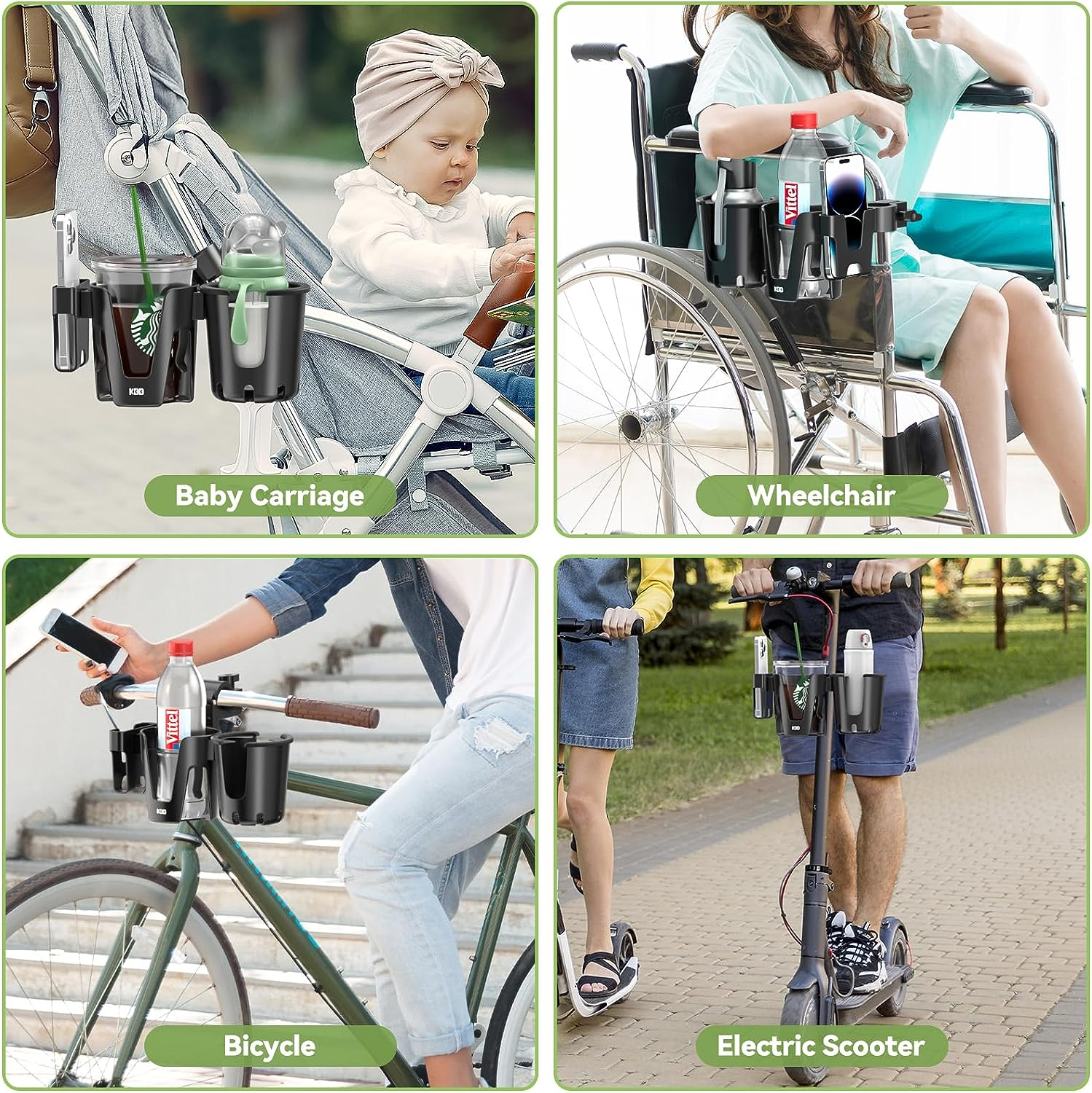 KDD Stroller Cup Holder with Phone Holder, 3-In-1 Removable Bottle Holder, 360 Degrees Rotation Drink Holder for Wheelchair, Stroller, Bike, Walker, Scooter, Bicycle, Uppababy, Nuna, Bugaboo, Doona image number 5