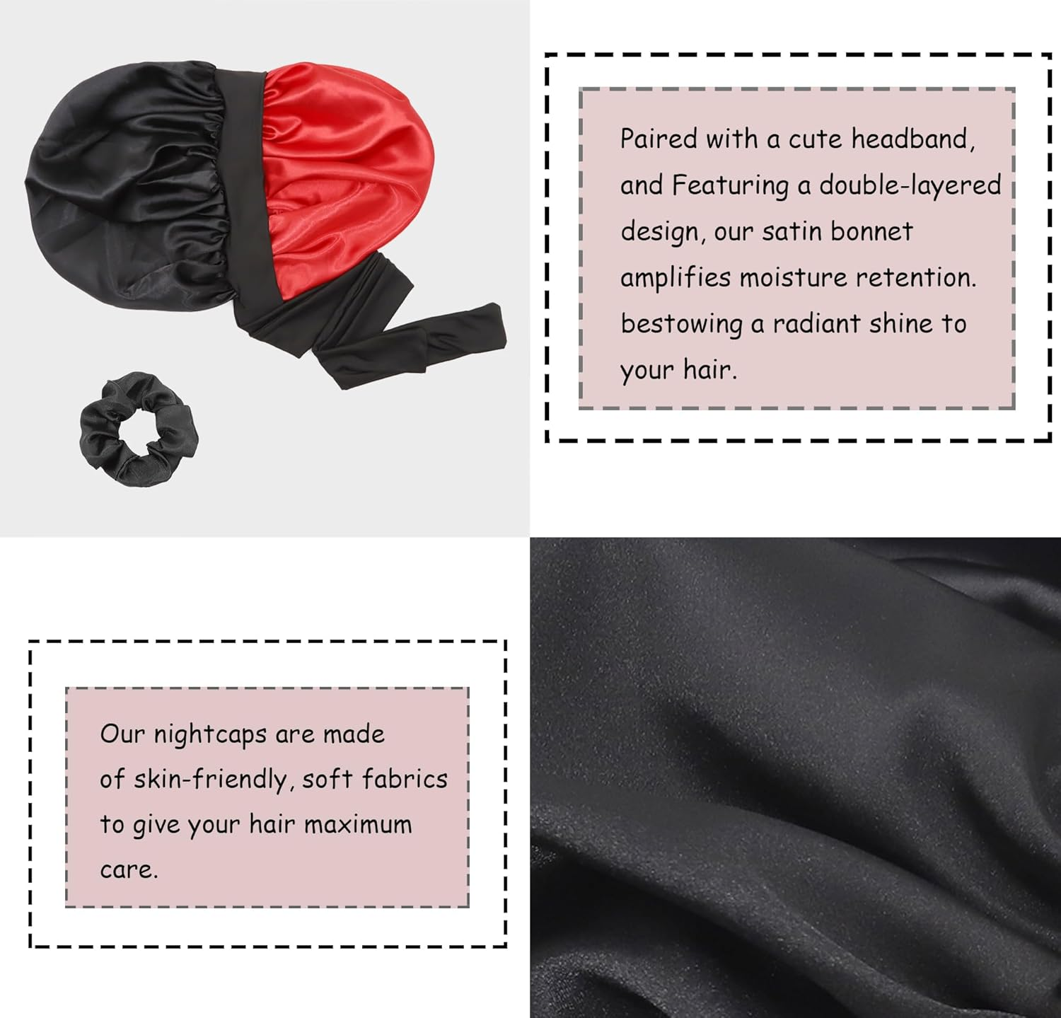 Satin Curling Iron without Heat - 3 Ways to Curl Hair, Blow Dry Curls without Heat Overnight, Curling Iron Set without Heat with Satin Hood for Sleeping (Brown & Black, One Size) image number 4