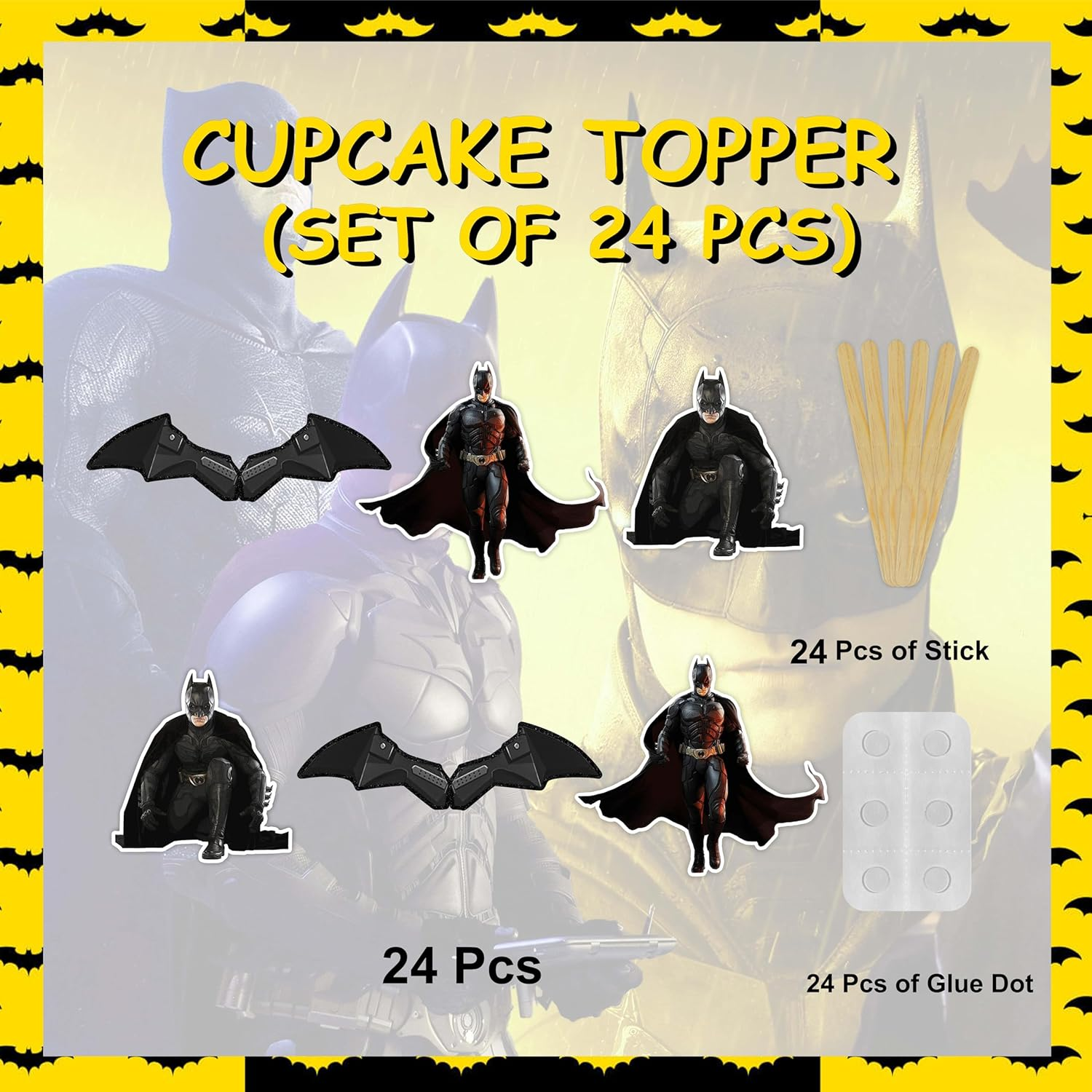 Seyal Btman Cupcake Toppers &ndash; Bold & Fun Superhero Decorations &ndash; Perfect for Btman Themed Birthday Parties, Kids Events & Superhero Celebrations
