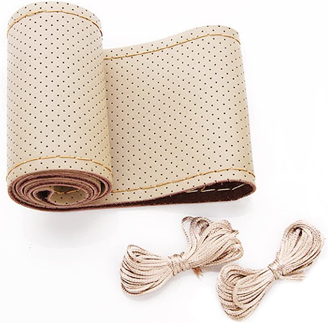 PU Leather Steering Wheel Cover Lace-Up - DIY Stitching, Stitch on Wrap, Universal Fit for 38 Cm Car, Truck, SUV, Pickup, Boat Wheels, Soft Padding, DIY Stitching Kit with Needle and Thread image number 1