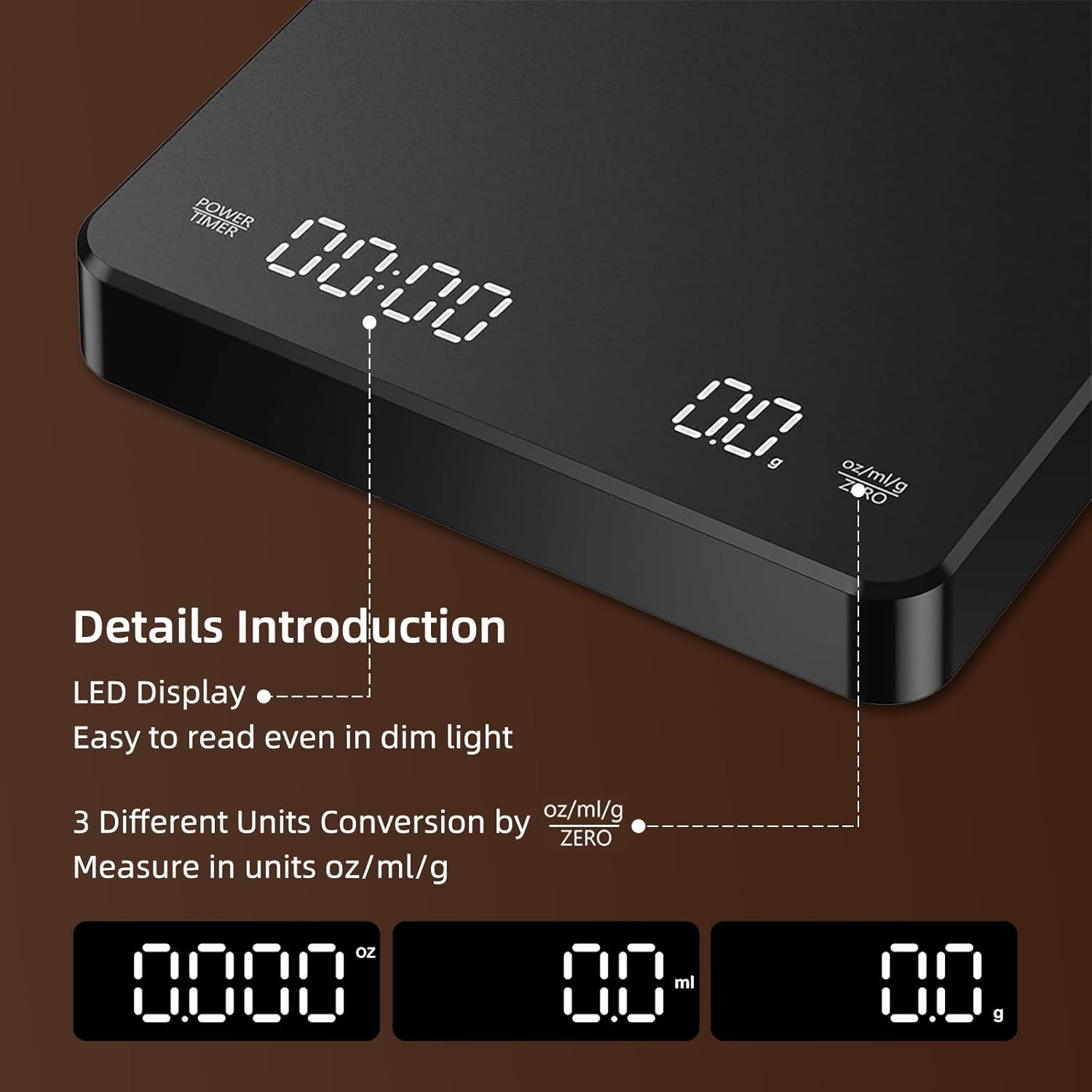 Coffee Scale with Timer, Espresso Scale, Food Scale, 3Kg/0.1G High Precision, with Waterproof Insulation Pad, for Pour-Over, Espresso, French Press, Kitchen Use, with Automatic Timing Function image number 5