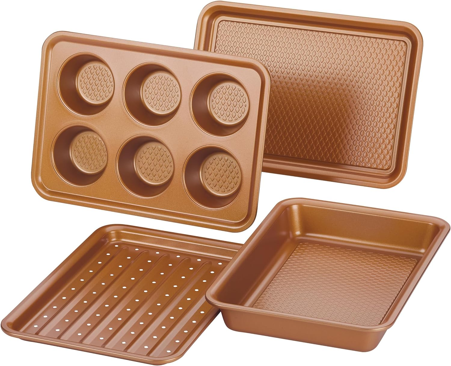 Ayesha Curry Nonstick Bakeware Toaster Oven Set with Nonstick Baking Pan, Cookie Sheet/Baking Sheet and Muffin Pan/Cupcake Pan - 4 Piece, Copper Brown image number 5