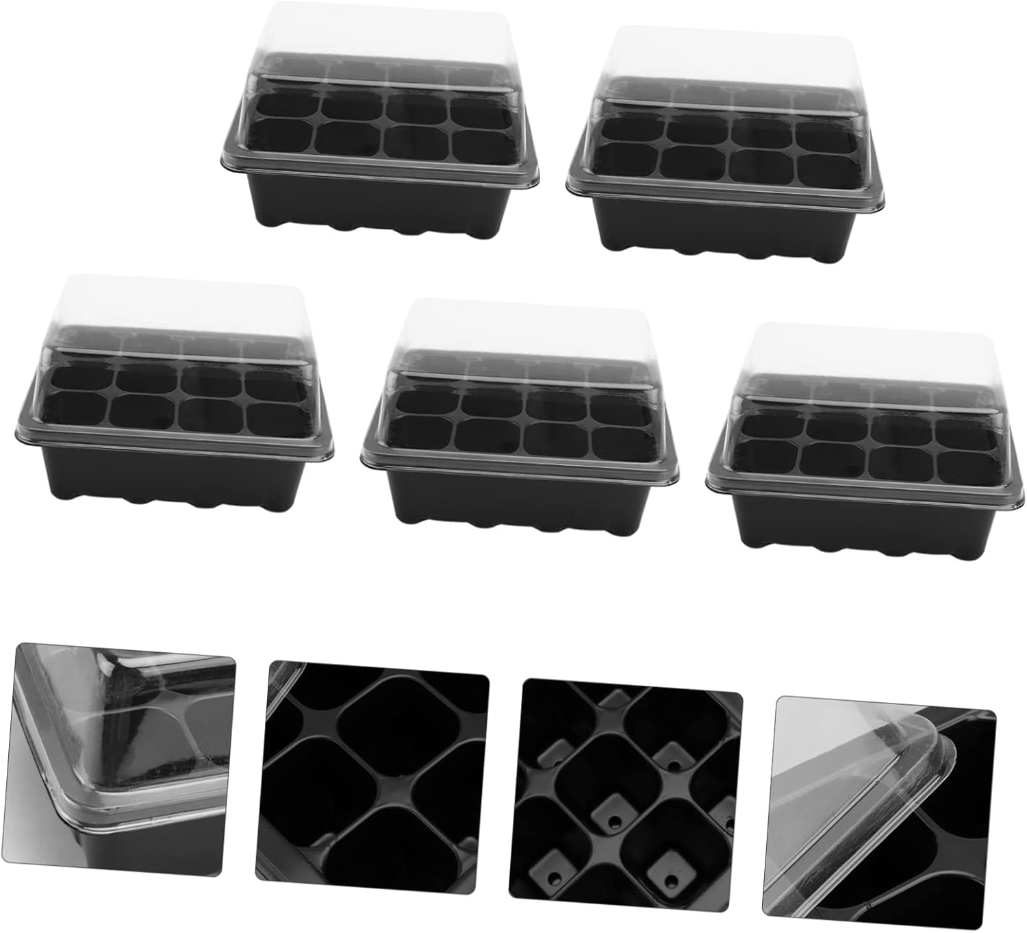 5 Pack 18X14X6Cm Plant Nursery Pots Starting Trays Sprout Trays Lids for Bonsai Gardening image number 6