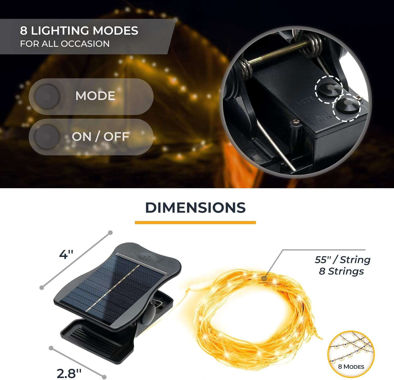 ANGMLN 1 Pack Patio Umbrella Lights Solar Powered Outdoor 8 Modes 112 LED Parasol String Light Waterproof Umbrella Pole Solar Lights for Patio Camping Tents image number 5