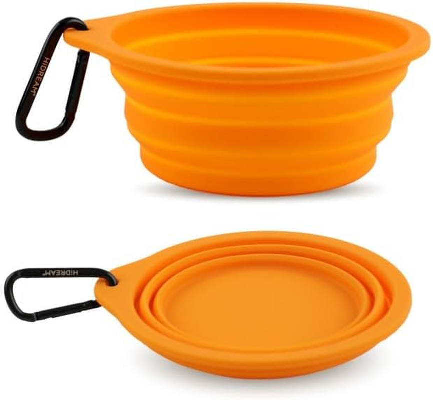 Collapsible Silicone Dog Bowls 600Ml - Portable, Foldable Pet Feeding Bowls with Carabiner Clips (Orange) image number 1