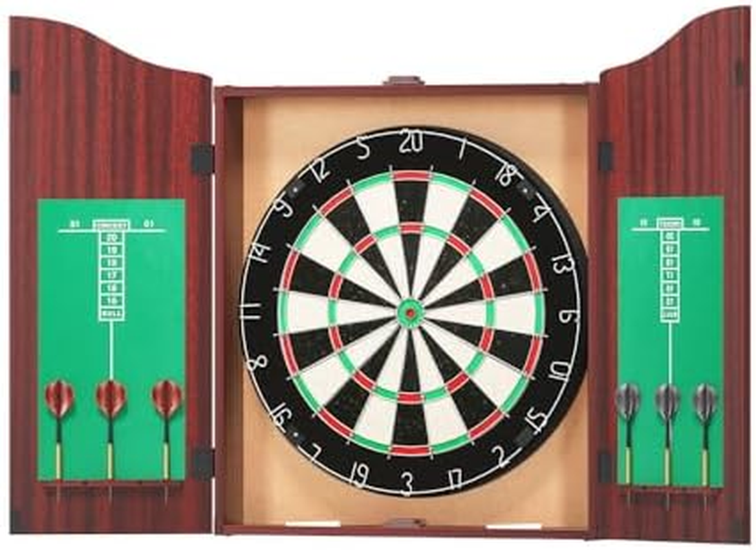 Everfit 18" Dartboard, Bristle Premium Dart Board Set Wooden Cabinet with 6 Steel Darts , Professional Competition Party Game Installation Accessories Rotating Number Ring