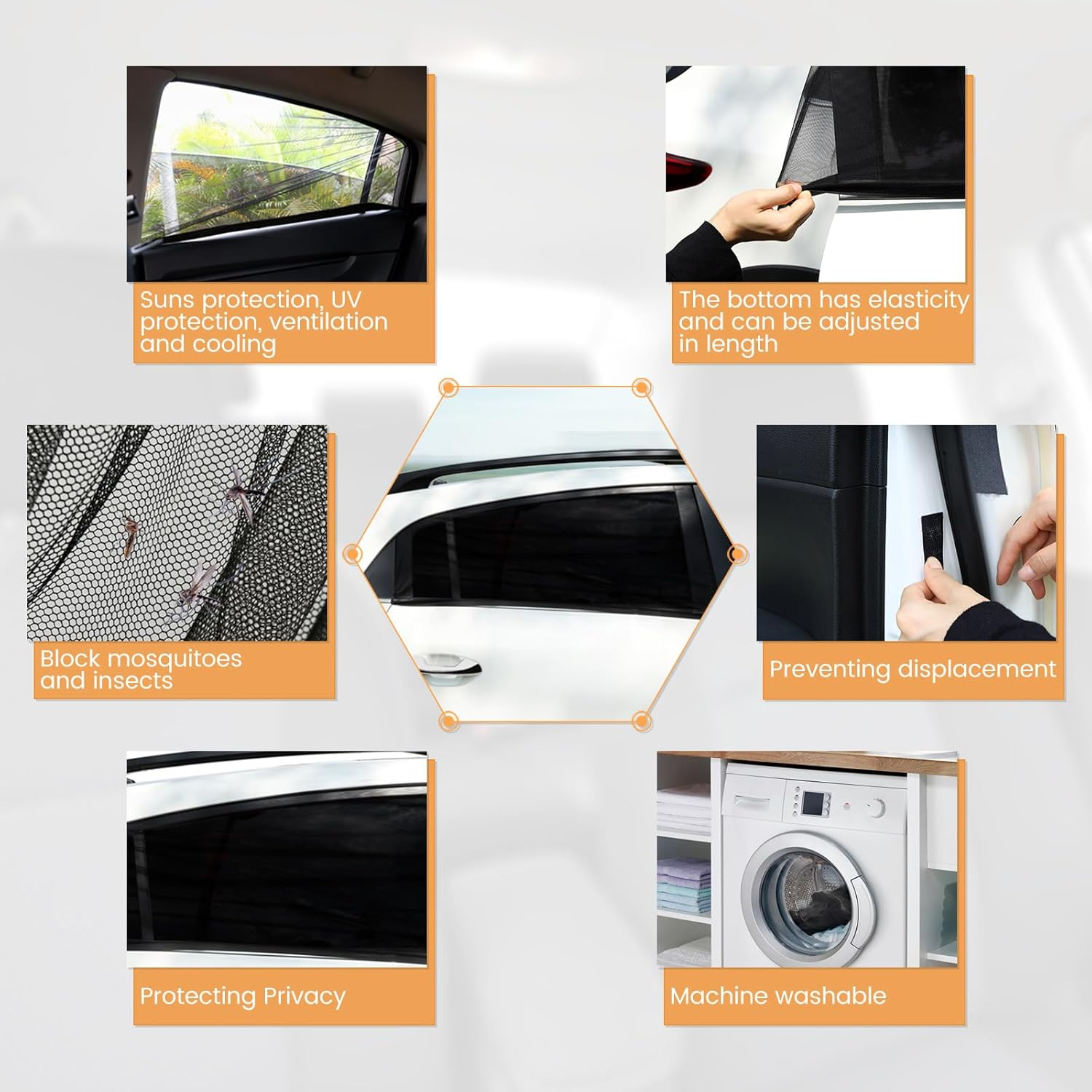 GWHOLE Car Rear Window Shades Mesh 2 Pack, Mesh Sun Shade with Anti-Mosquito & UV Protection, Breathable for Family Travel Road Trips Camping, Universal Fit Most Cars Suvs Trucks Vans image number 2