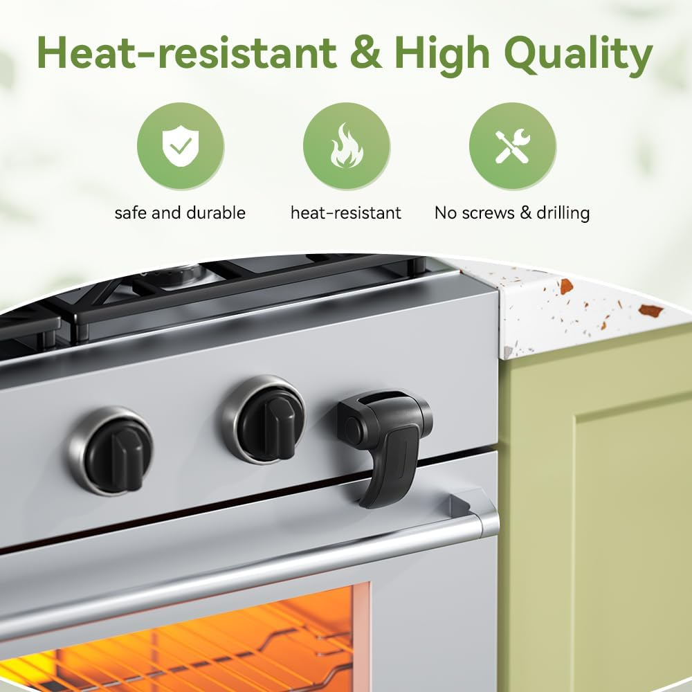 SAFELON 1 PC Baby Safety Oven Door Lock, Kitchen Safety Locks for Babies, Childproof Oven Locks for Kids, Heat-Resistant, No Screws & Drilling (Black) image number 2