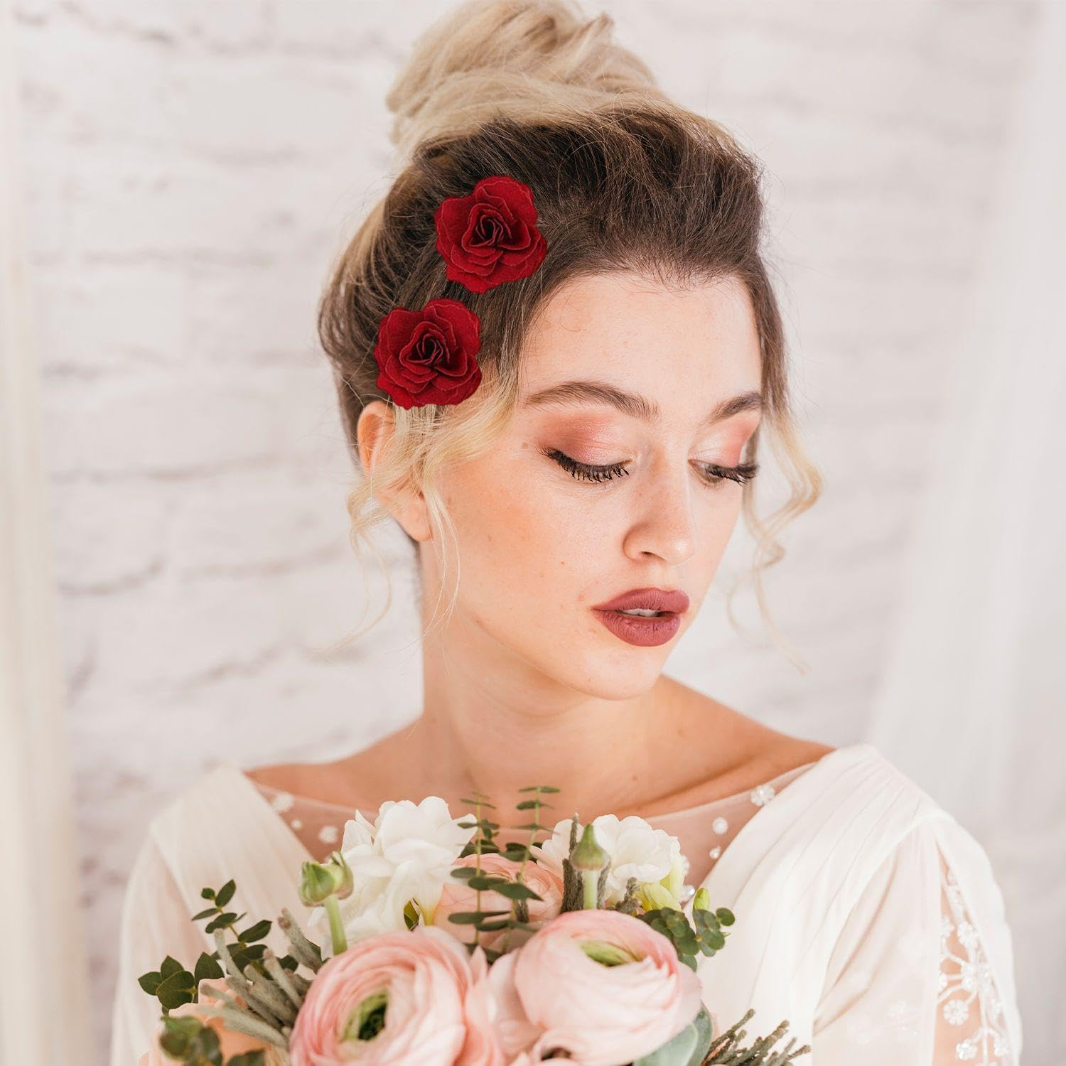 12 Pieces U-Shaped Rose U-Shaped Hairpin, Classic and Fashionable, Elee Hair Accessories for Women for Long Hair and Solid Hairstyle Accessories for New Year Bridesmaids image number 2