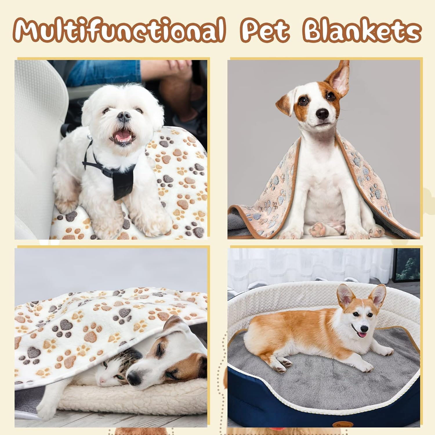 YUEPET Waterproof Dog Blankets, 2 Pack Washable Dog Blankets for Bed Couch Sofa Protector Fleece Flannel Puppy Blanket Soft Plush Reversible Throw Blanket for Medium Large Dogs 40"&times;30"(White+Coffee) image number 5