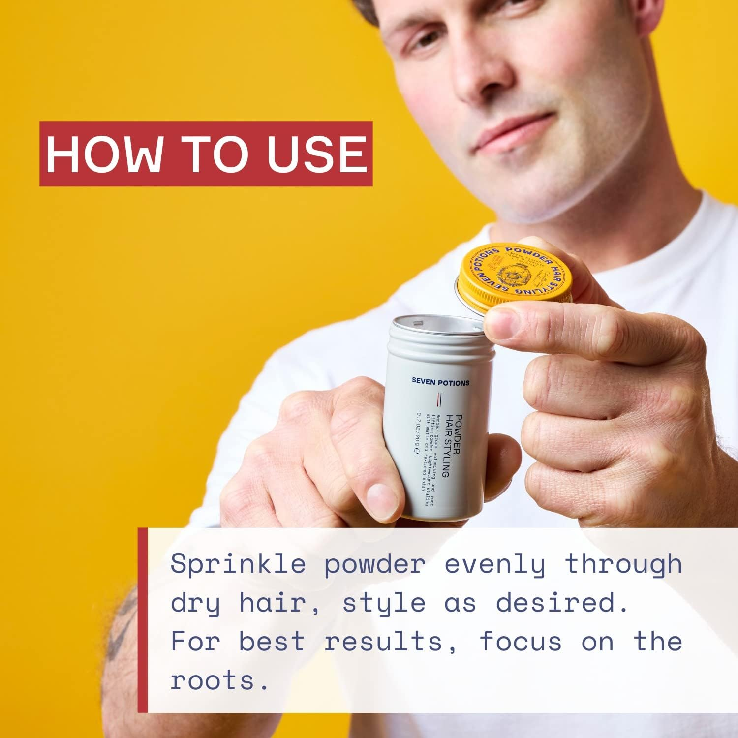 Seven Potions Hair Styling Powder for Men 20G: Root Lifting Dust, Volume & Texture &ndash; Flexible Hold, Natural Look for All Hair Types &ndash; Vegan, Cruelty Free image number 2