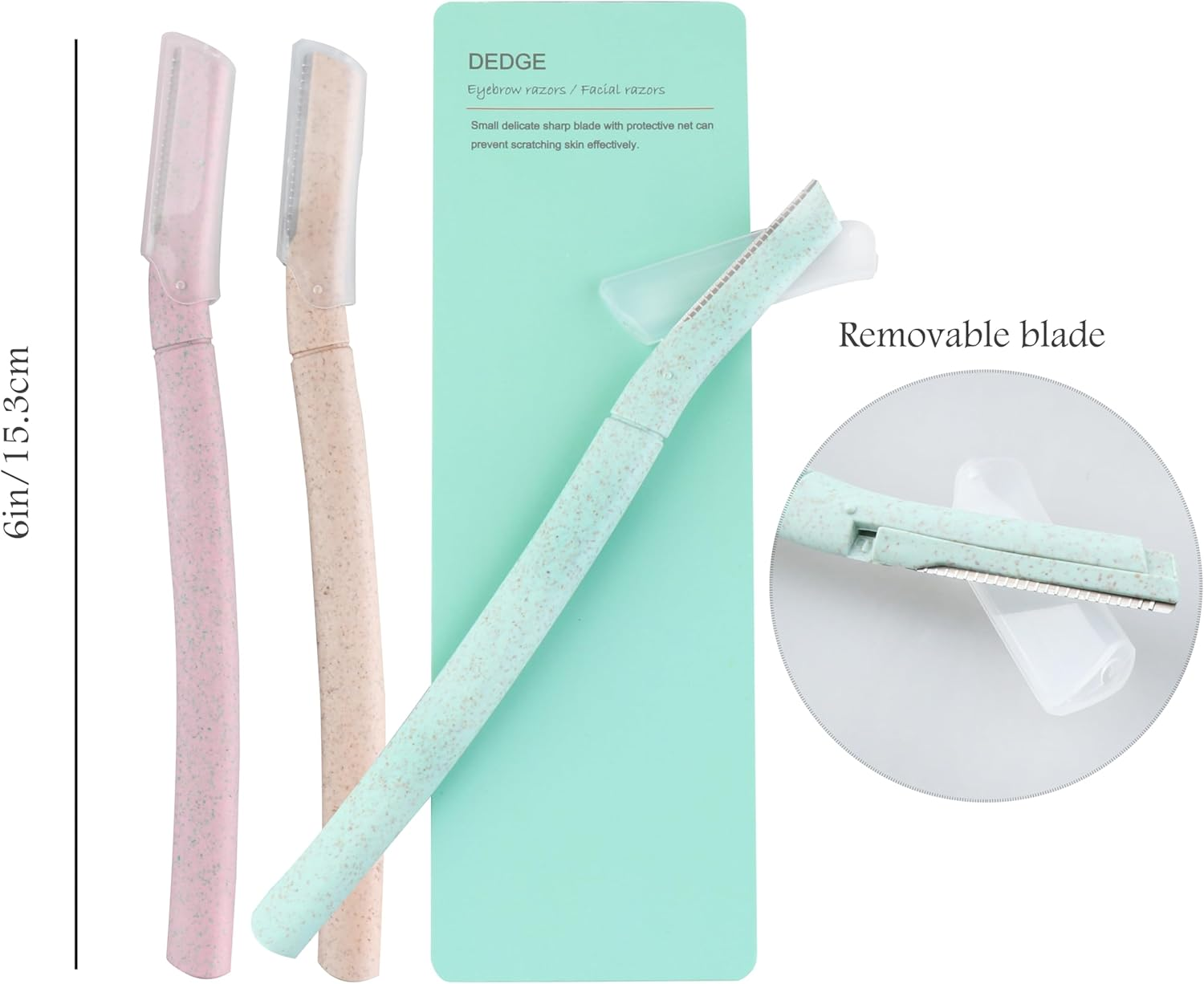 Dedge Eyebrow Razor-Dermaplaning Tool-Eyebrow Trimmer and Face Shaver-Facial Hair Removal-Facial Razors for Women and Men-Eyebrow Shaper with Protective Cover, Multicolor, 6 Count image number 2