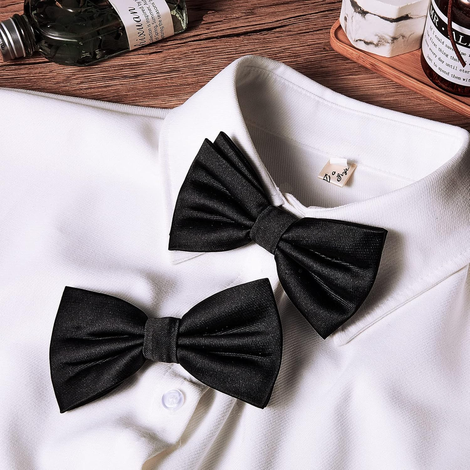 Geyoga 2 Packs Clip on Bow Ties for Men Solid Bow Tie for Costume Wedding Party(Black), Black image number 3