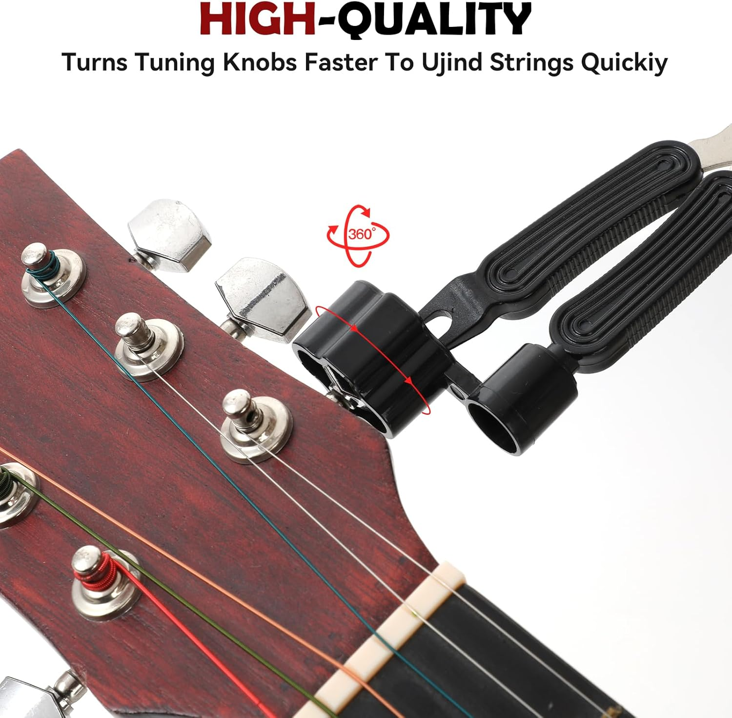 Professional Guitar String Winders, Multifunctional Acoustic Guitar Strings Cutter & Pin Puller All in One Guitar Accessories Electric Guitar Strings Adjustment Tool for Restringing - Black image number 6