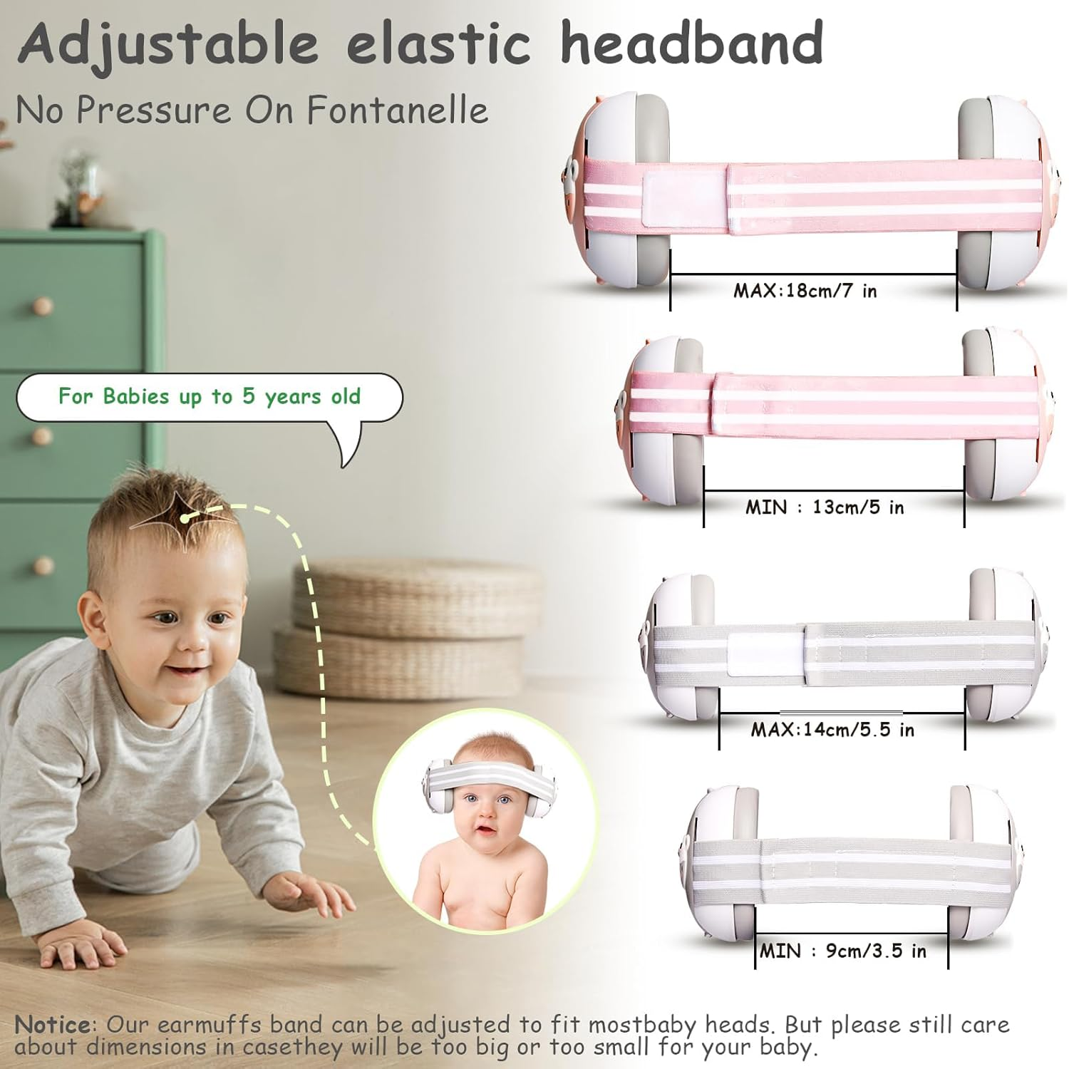 Dsocool 2-IN-1 Baby Ear Muffs Noise Protection up to 48 Months, New &Upgraded Baby Noise Cancelling Headphones against Hearing Damage image number 5