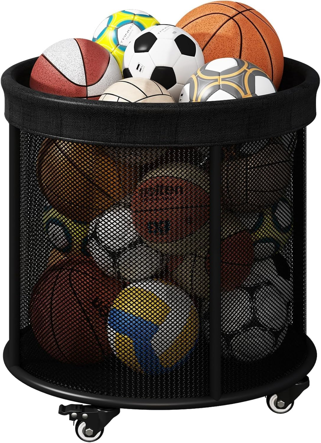 Ball Storage Cart Ball Storage Bin for Balls, 48 Gals Mesh Ball Holder, Basketball Rack with Wheels, Outdoor, Indoor image number 3
