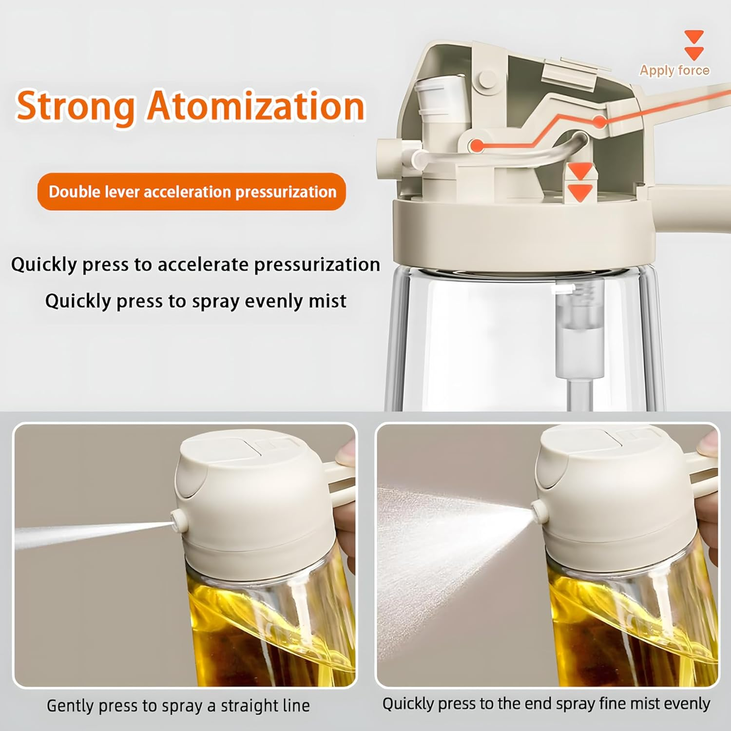 2 Pack Olive Oil Sprayer 2 in 1 Glass Bottle Dispenser 17Oz/500Ml Oil Mister with Premium Nozzle Pour and Spray for Kitchen Cooking Air Fryer, BBQ image number 1