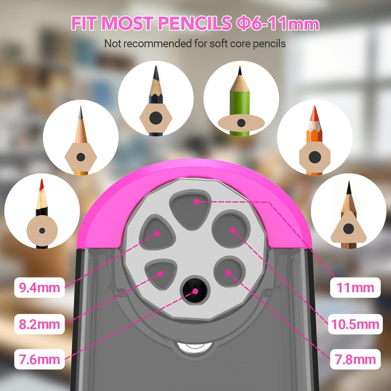 AFMAT Electric Pencil Sharpener with Container, 6 Holes Classroom Pencil Sharpener Automaticric, Quick Sharpening of 6-11 Mm Colouring Pencils, Large Capacity, Safe for Children, Teachers Musthaves image number 5