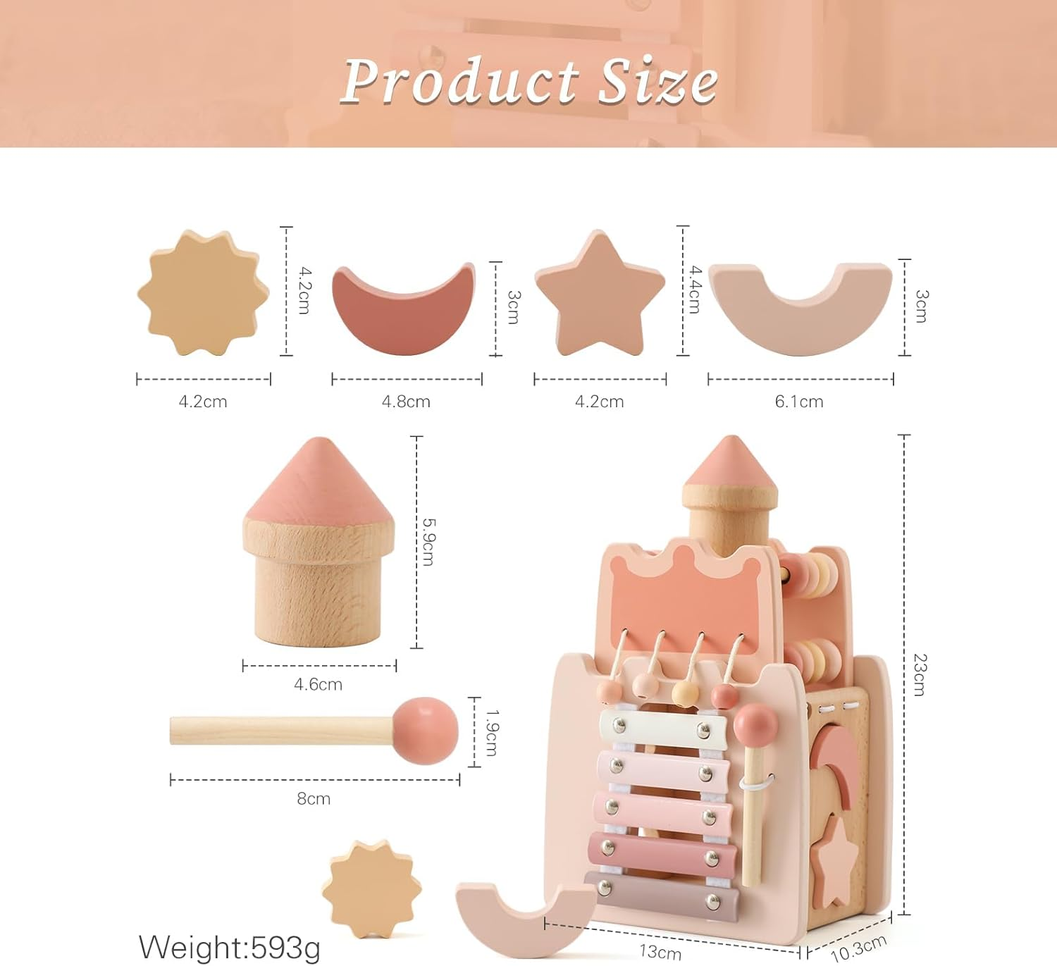 IEATFO Wooden Baby Activity Cube for Toddlers 1-3,5 in 1 Castle Shape Sorter Bead Maze Montessori Toys for Baby 6 Months+, Educational Learning Toy for Kids 1 Year Up image number 4