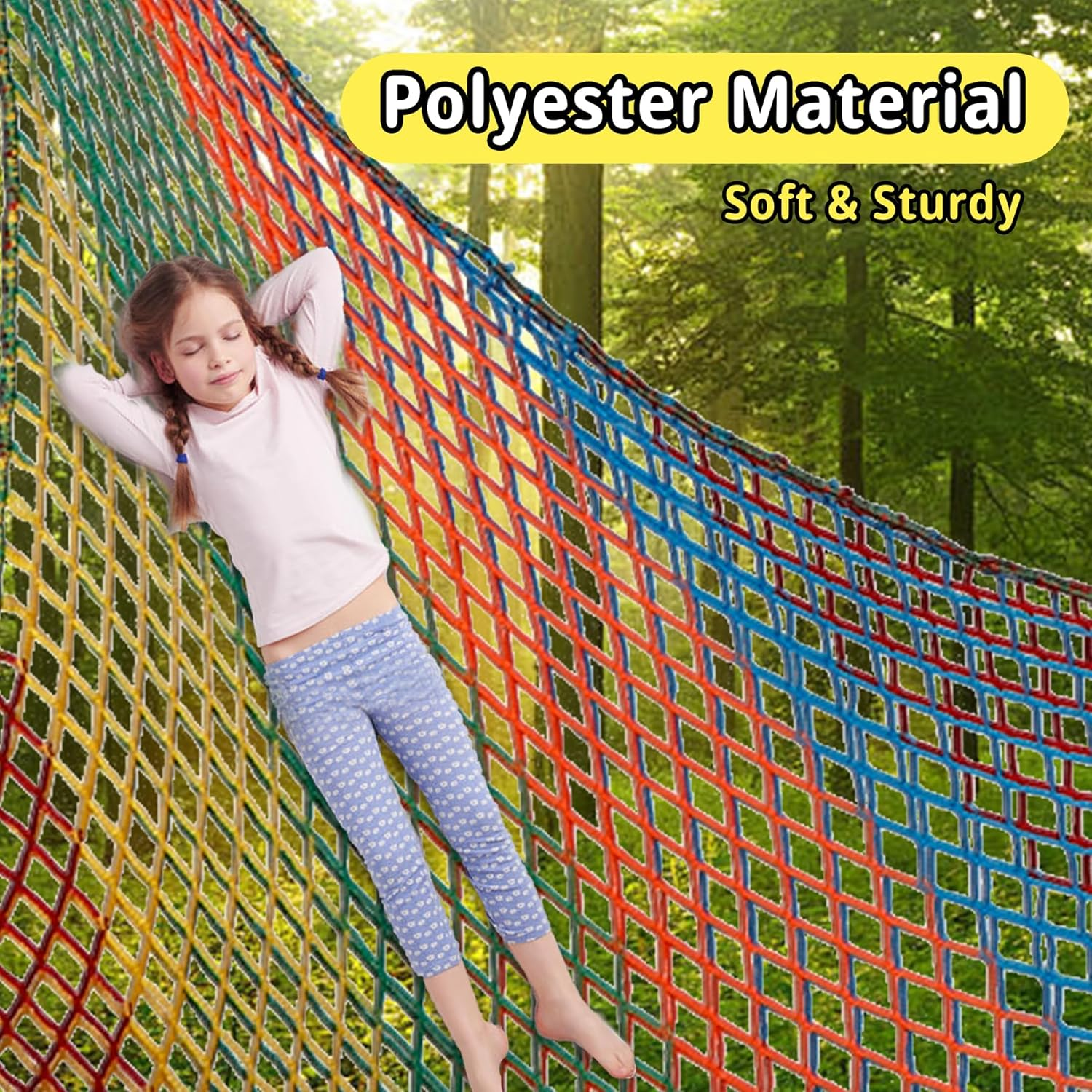 Playground Safety Net 6.5' X 9.8', Double Layers Climbing Cargo Net for Kids, Multicolored for Tree House, Obstacle Training, Back Yard image number 3