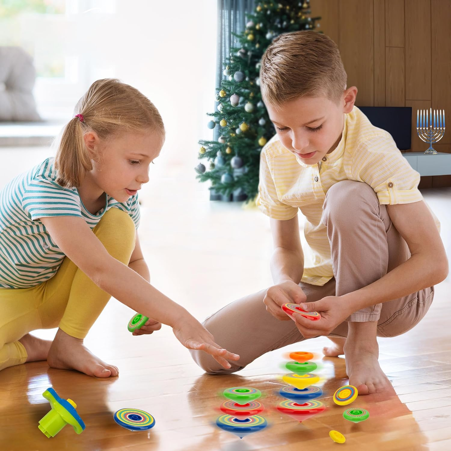 Spinning Tops for Kids, Fun Stocking Stuffers, 2 Sets of 5 UFO Spinning Toys (10 Gyros Total), Fun Birthday Party Favors, Christmas Present，Stocking Stuffers for Boys and Girls 3 4 5 6 7 8 9 and Up image number 2