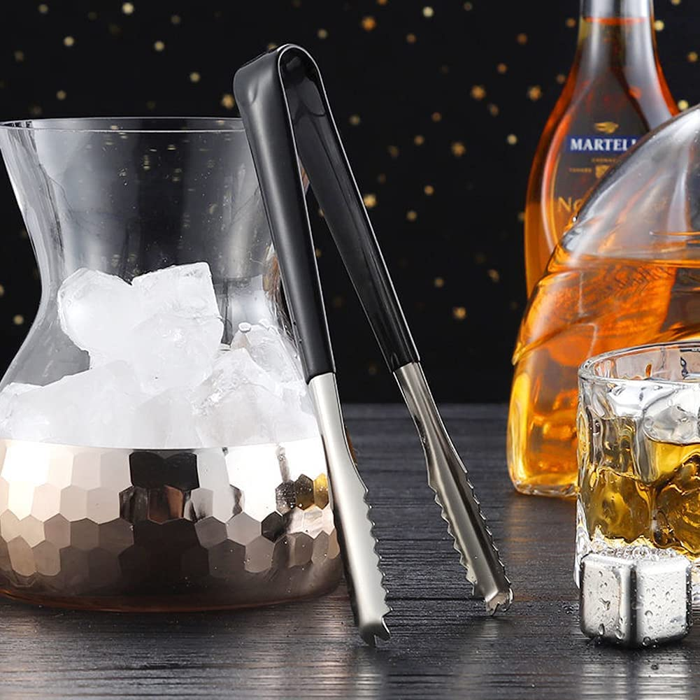 Ice Tongs Kitchen Tongs with Silicone Tips 7.87Inch Stainless Steel BBQ Cooking Grilling Locking Food Tongs Black image number 3