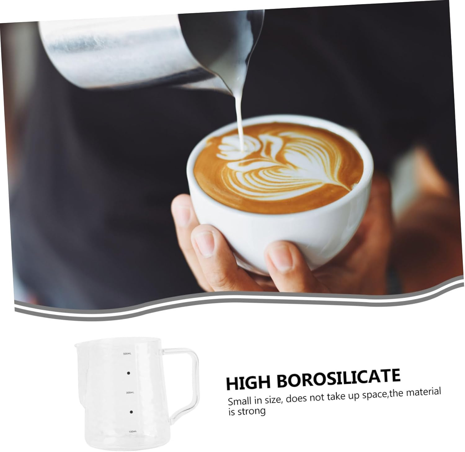 Cabilock 1PC Coffee Frothing Pitcher Elegant High Borosilicate Glass Milk Frother for Espresso Juice Ice for Housewarming Kitchen Decor image number 1