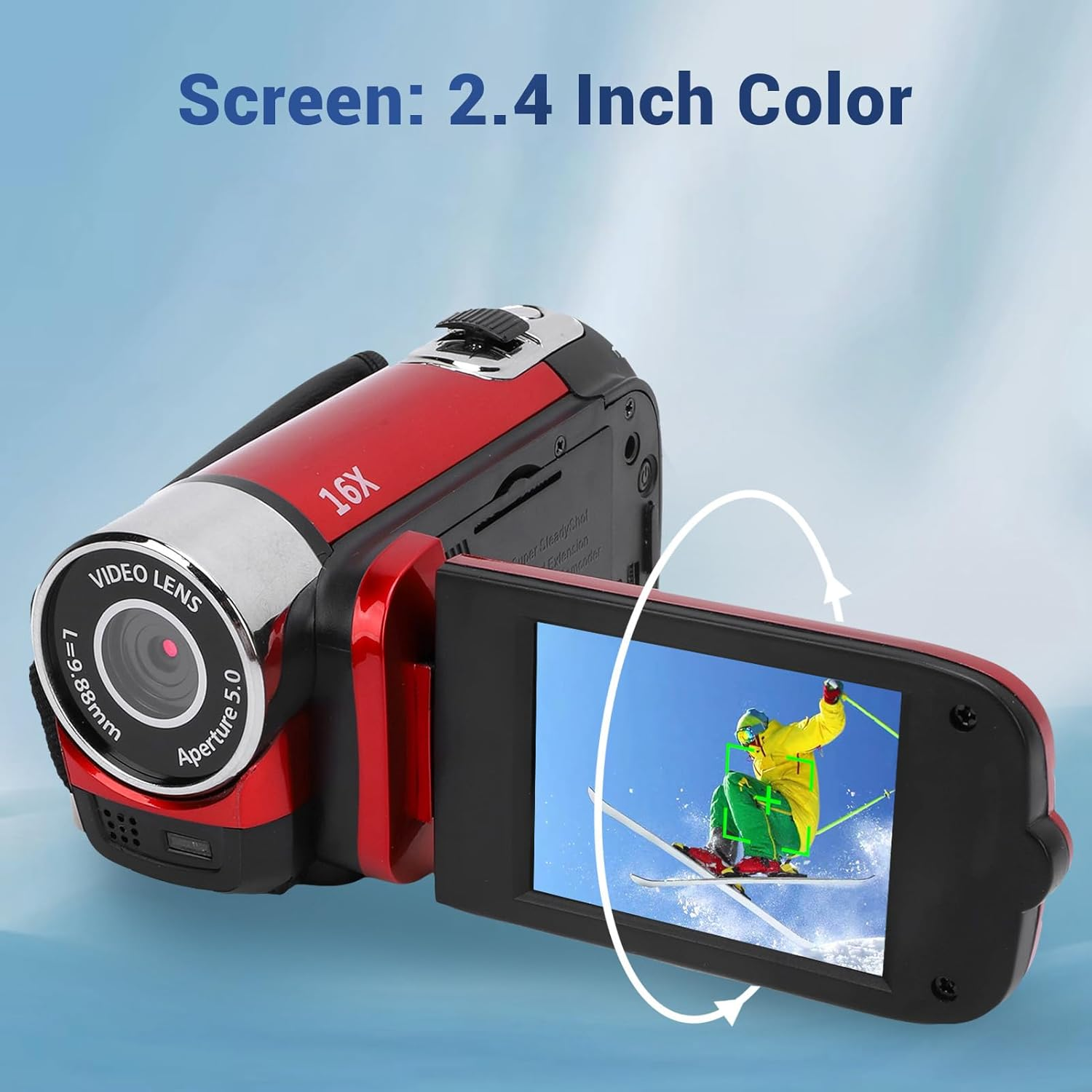 Video Camera Camcorder, 16MP 1080P Digital Camera with 2.4 Inch Flip Screen, 16X Digital Zoom anti Shake Vlogging Camera Recorder, Fill Light, Loop Recording Camera (Red) - Red image number 5