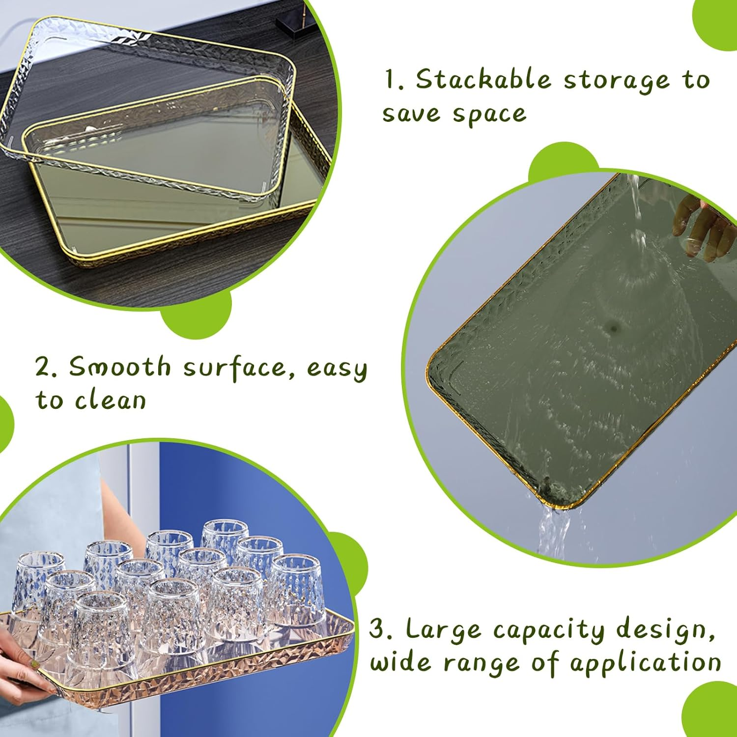 Fkereg Rectangular Food Serving Tray with Raised Gold Embossed Rim, 37 X 25.7 Cm Reusable Plastic Party Platters Plates, Decorative Fast Food Cafeteria Tray for Tea Fruits Desserts Appetizer, White image number 6