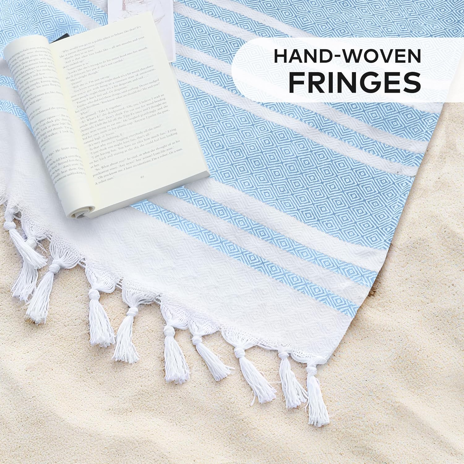 LINENOVA 100% Cotton Turkish Beach Towel 180&times;100Cm, Oversized Absorbent Towels, Sand-Free, Quick Dry & Lightweight Pool Towel for Swimming, Travel, Holiday &ndash; Blue - Navy image number 7