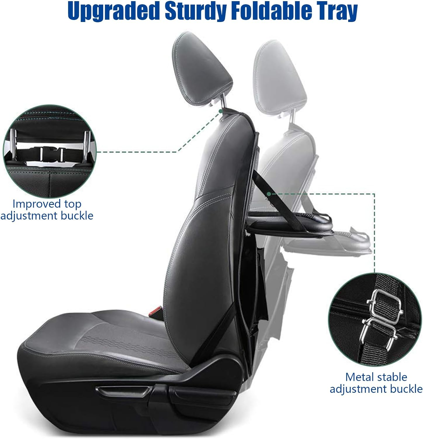 Car Back Seat Organizer with Tray, PU Leathr Backseat Table Holder Storage Bag for Kids Travel Trip, Universal Foldable Seat Back Kick Mat Playmat Stand for Toys, Book, Food, Ipad, Tissue,Etc