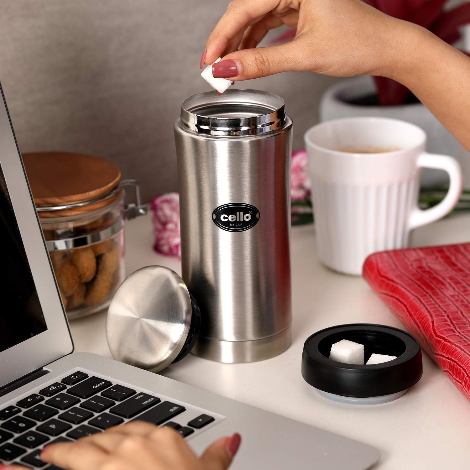 Cello My Cup Stainless Steel Vacuum Insulated Flask | 24 Hours Hot and Cold Threaded Lid Flask Bottle for Office Travel Home Outdoor | Silver - 500 Ml