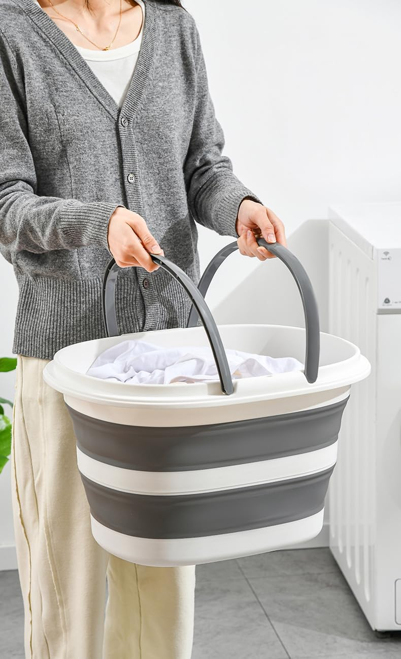 Foldable Bucket 16L/28L with Handle Cleaning Bucket Foldable for Camping, Fishing, Cleaning, Car Washing, Soft Large Capacity Lightweight Stylish (Grey, 16L &times; 2) image number 6