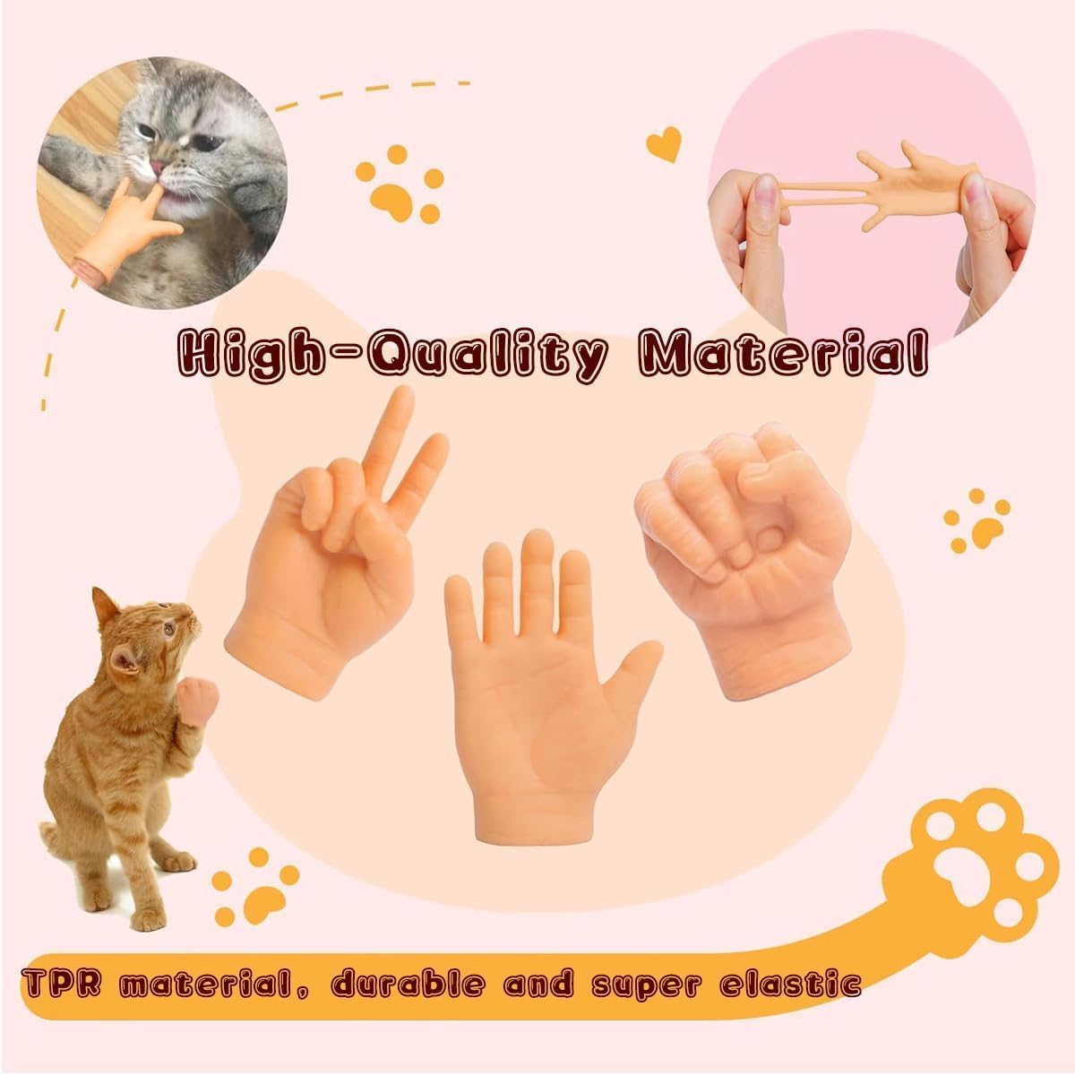 Rubber Small Mini Finger Hands Set, 6Pcs Creativity Finger Puppet Hands, Rubber Tiny Hands Middle Finger Toy, Cat Mini Hands Funny Finger Toy for Cats image number 2