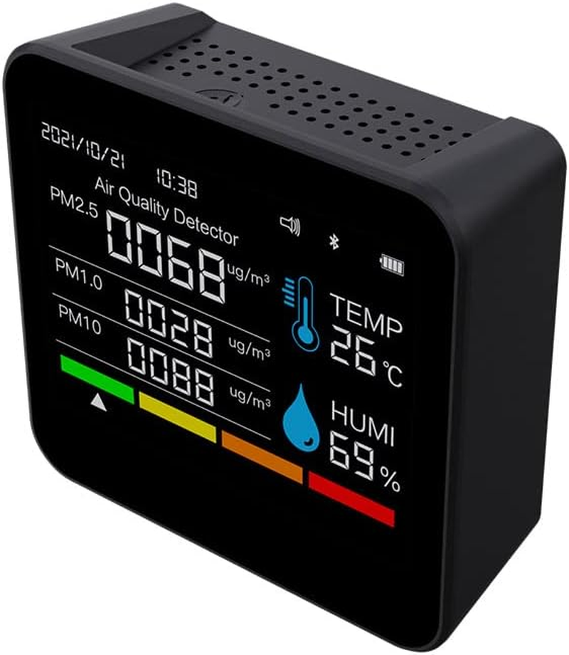 9 in 1 BT Air Quality Monitor CO2 Meter Carbon Dioxide Detector Time/Date CO2 TVOC HCHO PM2.5 PM1.0 PM10 Temperature Humidity Detection Support APP Control with Alarm Function for Home Office Car