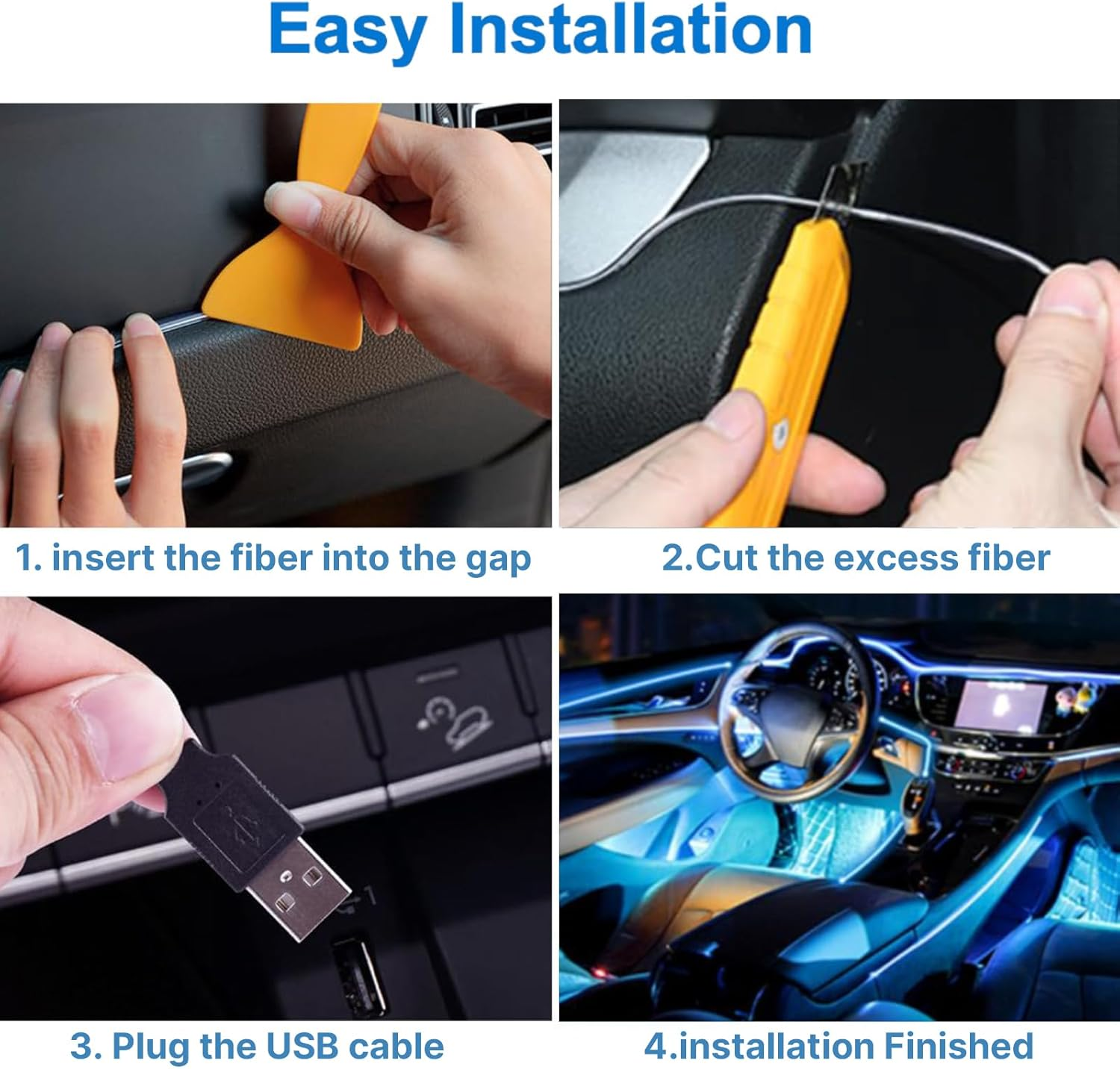 EL Wire Interior Car LED Strip Lights, 5M Usb-Powered Car Ambient LED Light Strip for Auto Indoor Gap Decorations Dashboard Accessories (Ice Blue) image number 3