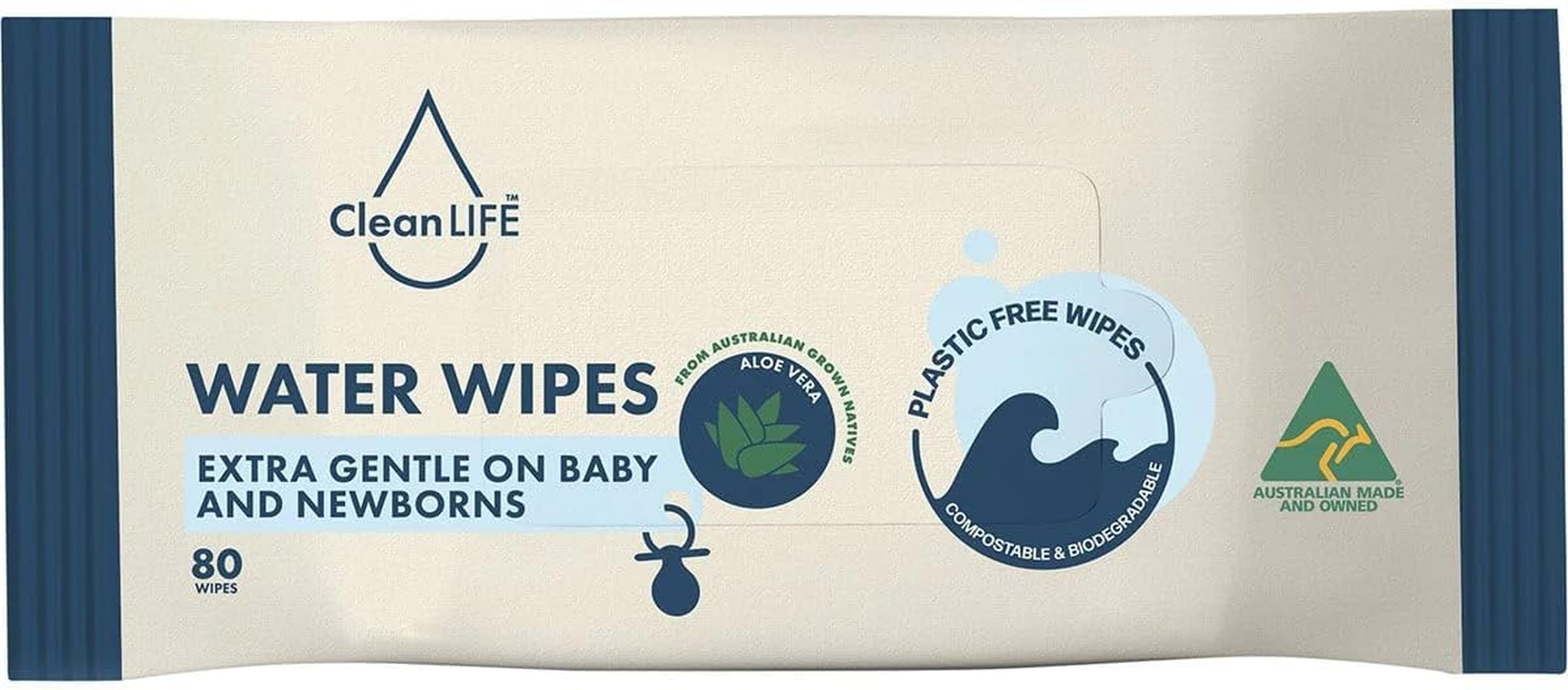 Cleanlife Extra Gentle Plastic Free Water Wipes (Pack of 80)